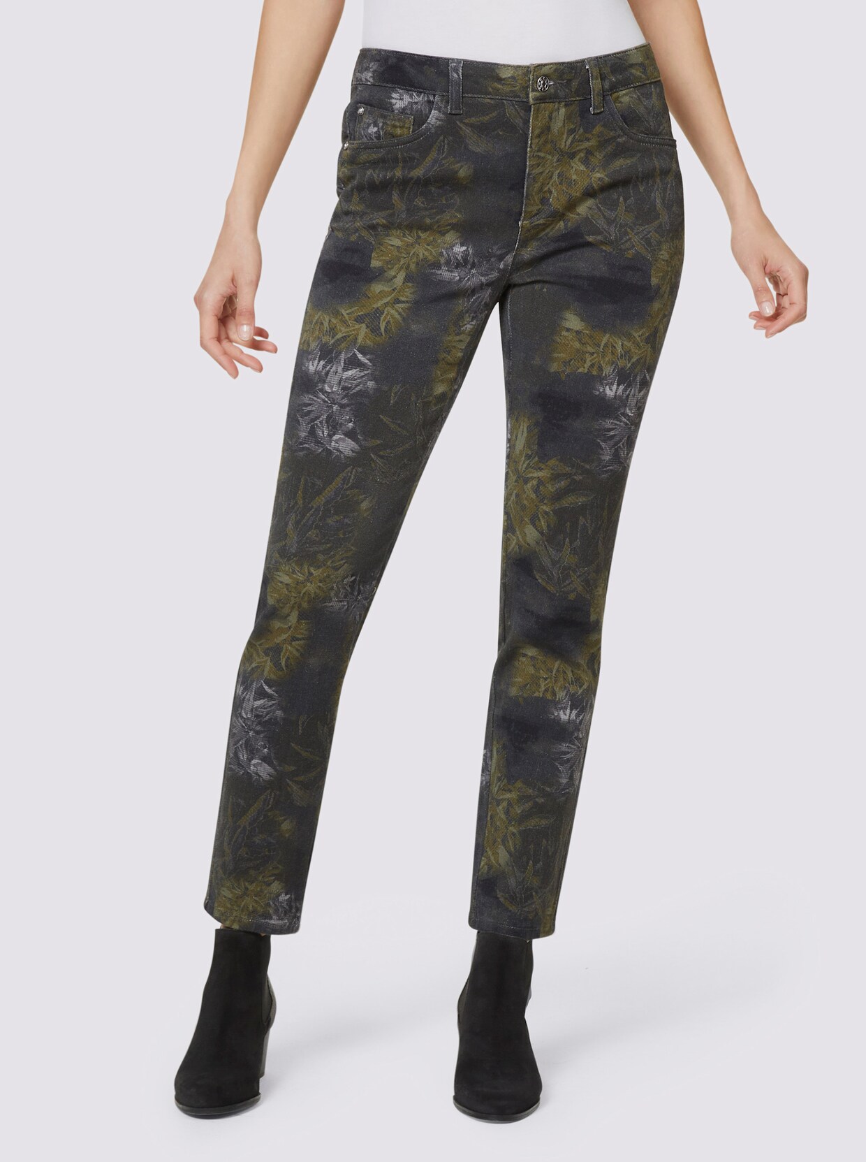 heine Druck-Hose - graphit-khaki-bedruckt