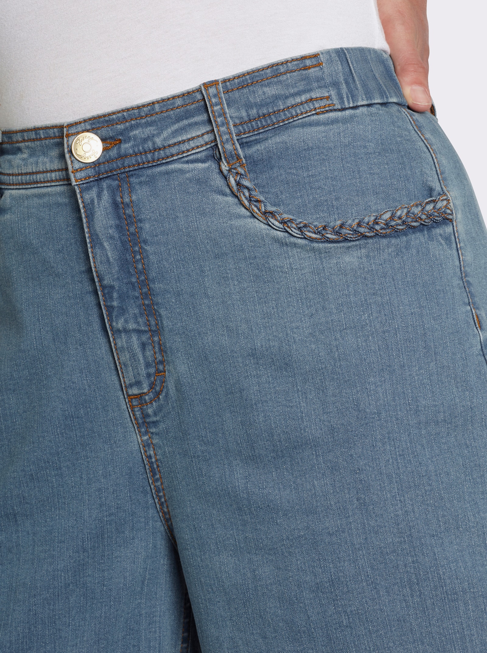 sheego Jeans mit Barrel-Leg und Flechtdetail - blue-bleached