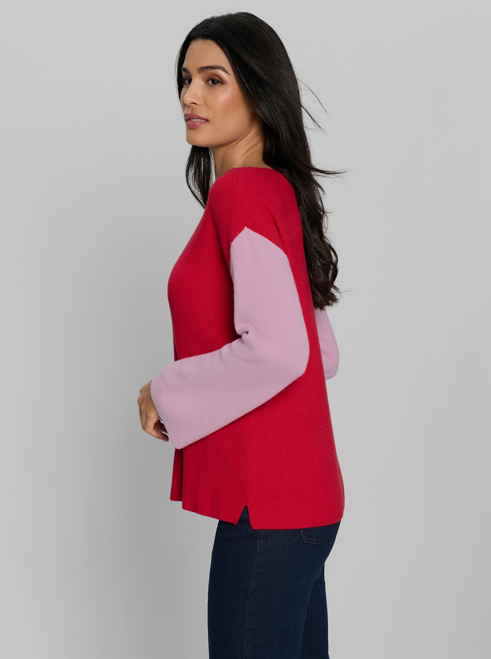 heine Langarm-Pullover in Color-Blocking-Optik - rot-rosé