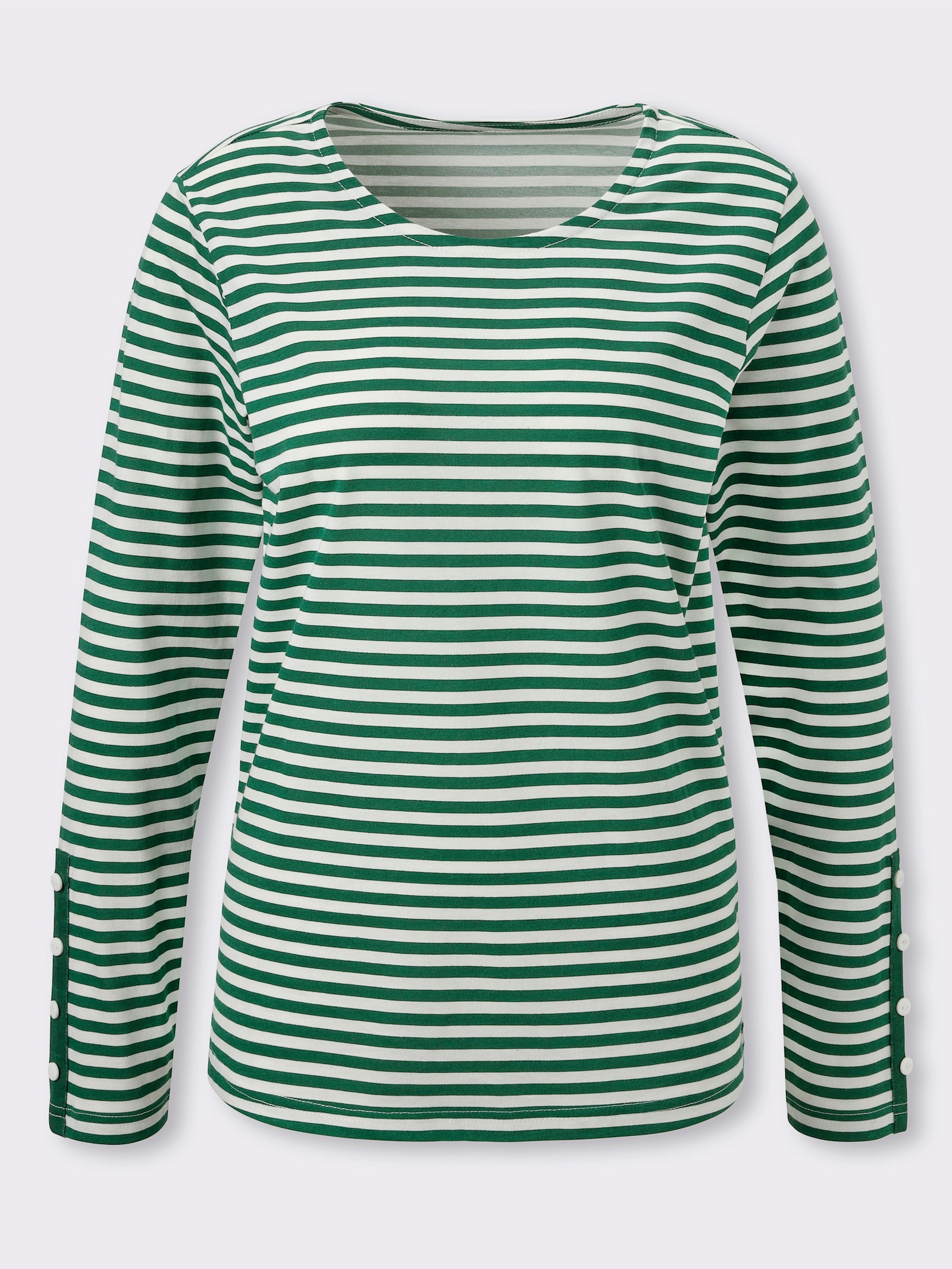 Streifenshirt mit Zierknöpfen - grün-champagner-geringelt