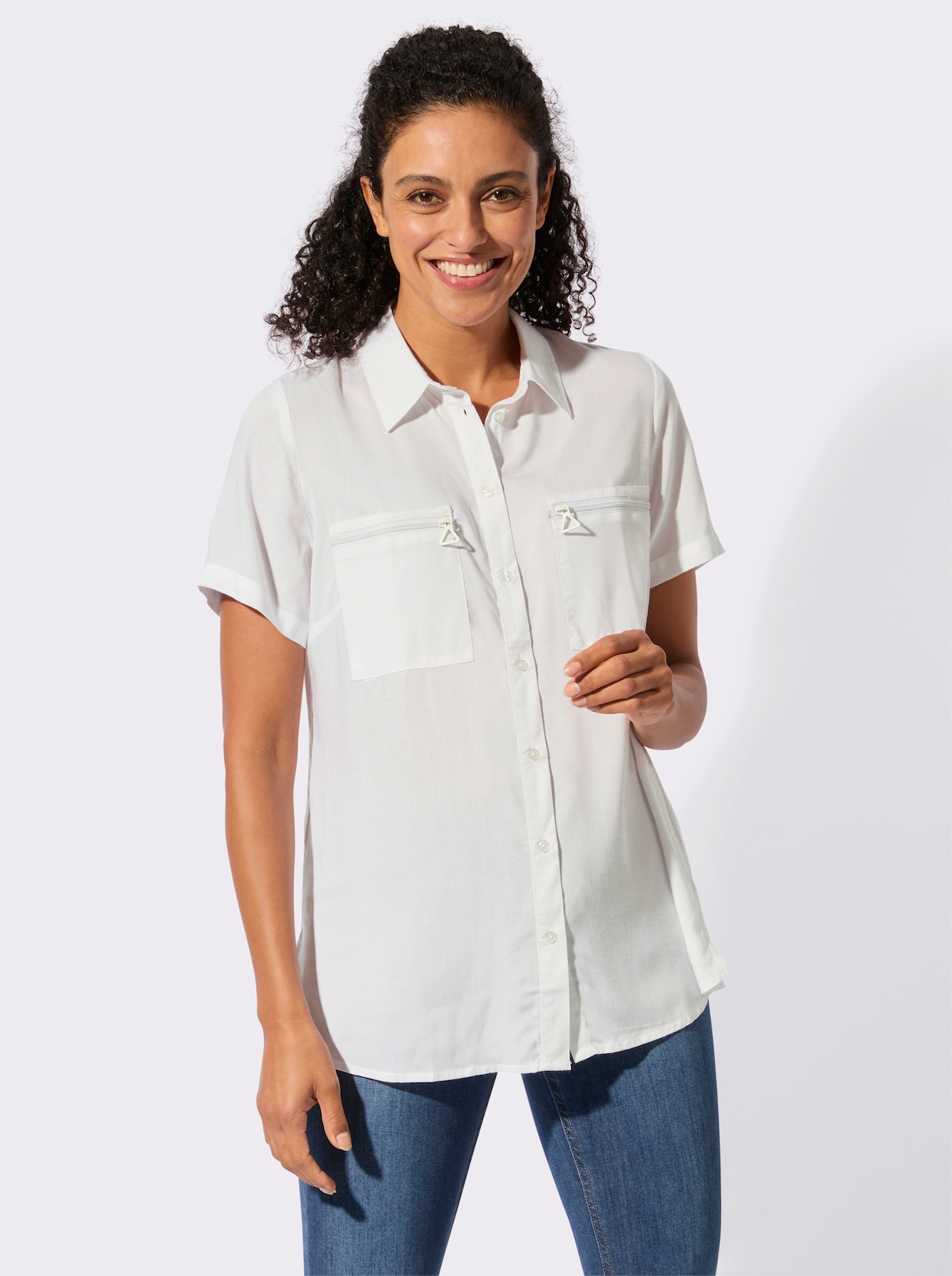 Longbluse mit langen Seitenschlitzen - weiß