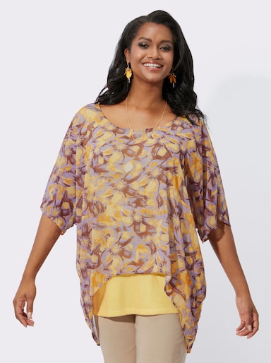 Tunika mit Pailletten-Verzierung - zitrone-gelb-bedruckt