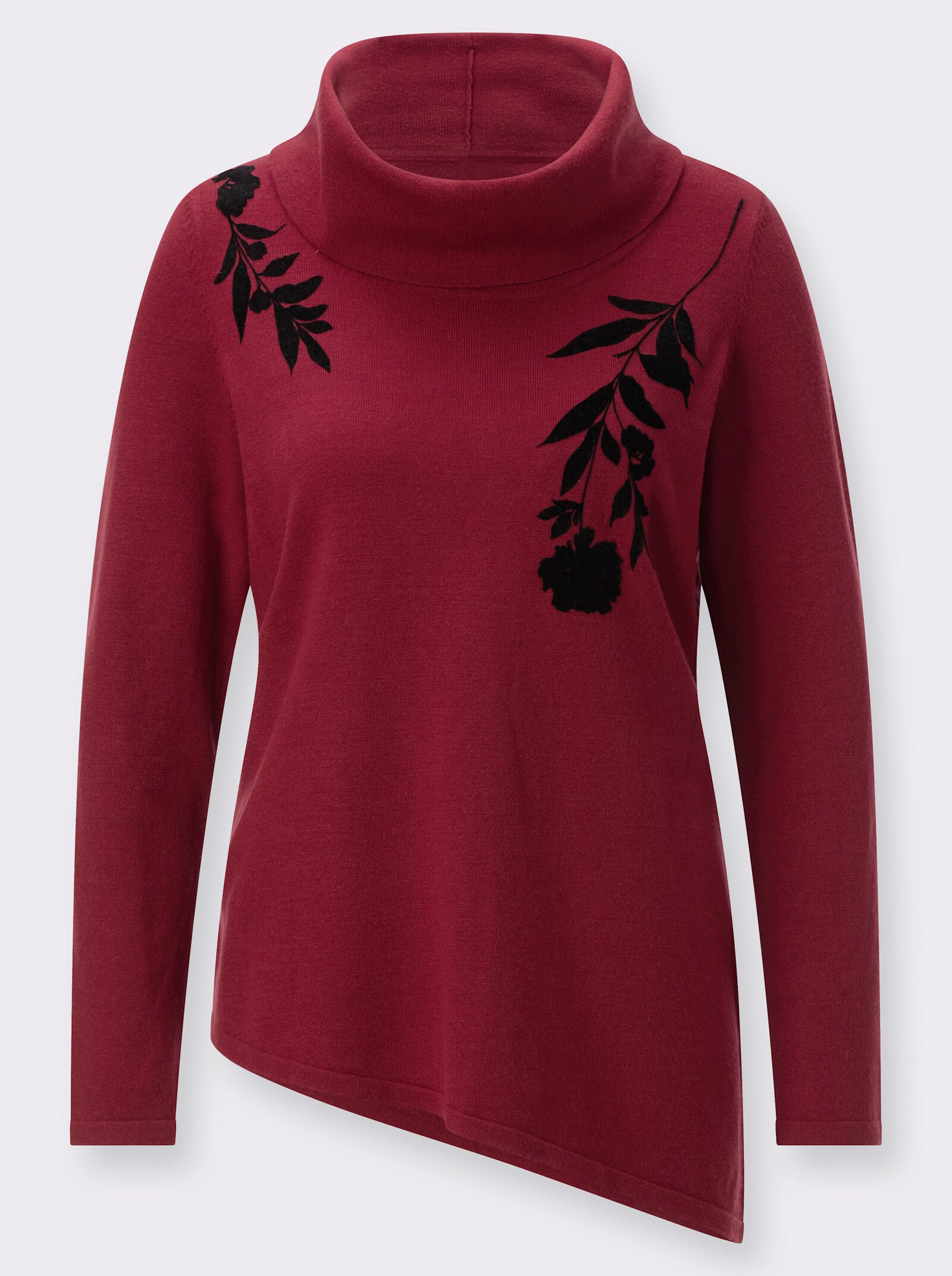 Langarm-Pullover mit asymmetrischem Saum - dunkelrot