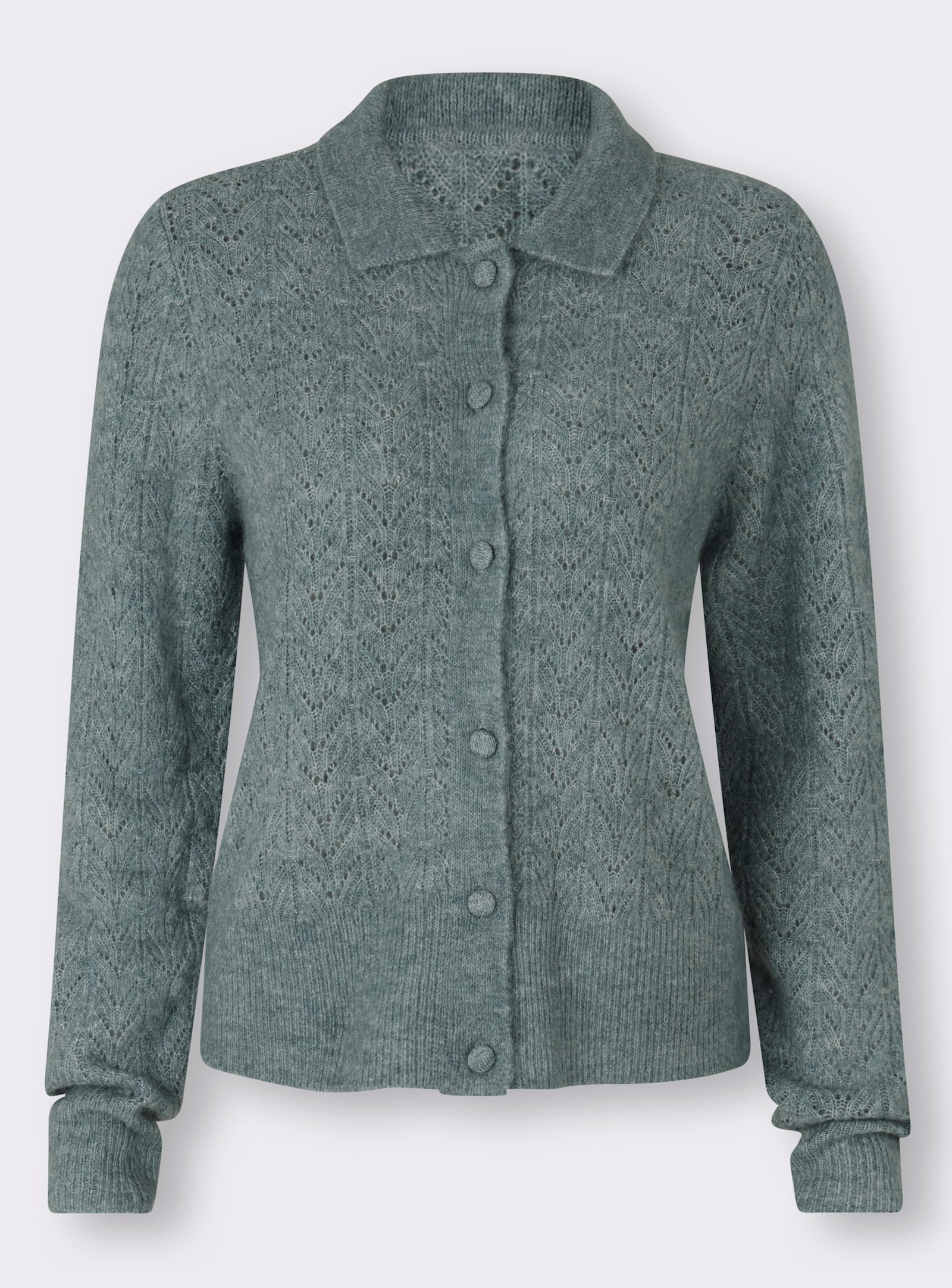 heine Ajourstrickjacke mit Hemdkragen - jade-meliert