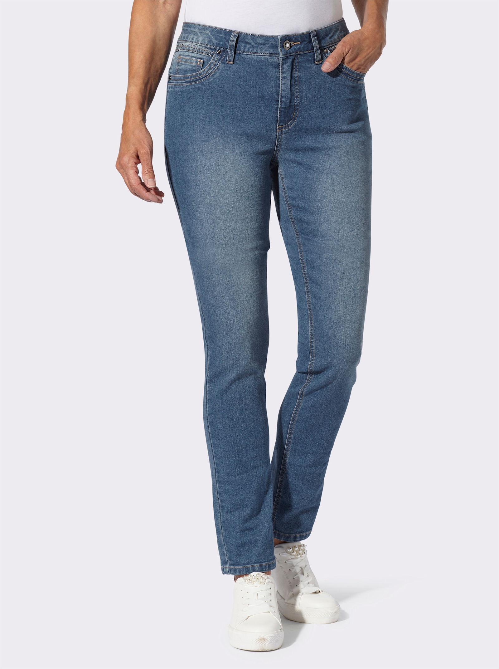 Jeans med glitterstenar - blue-bleached