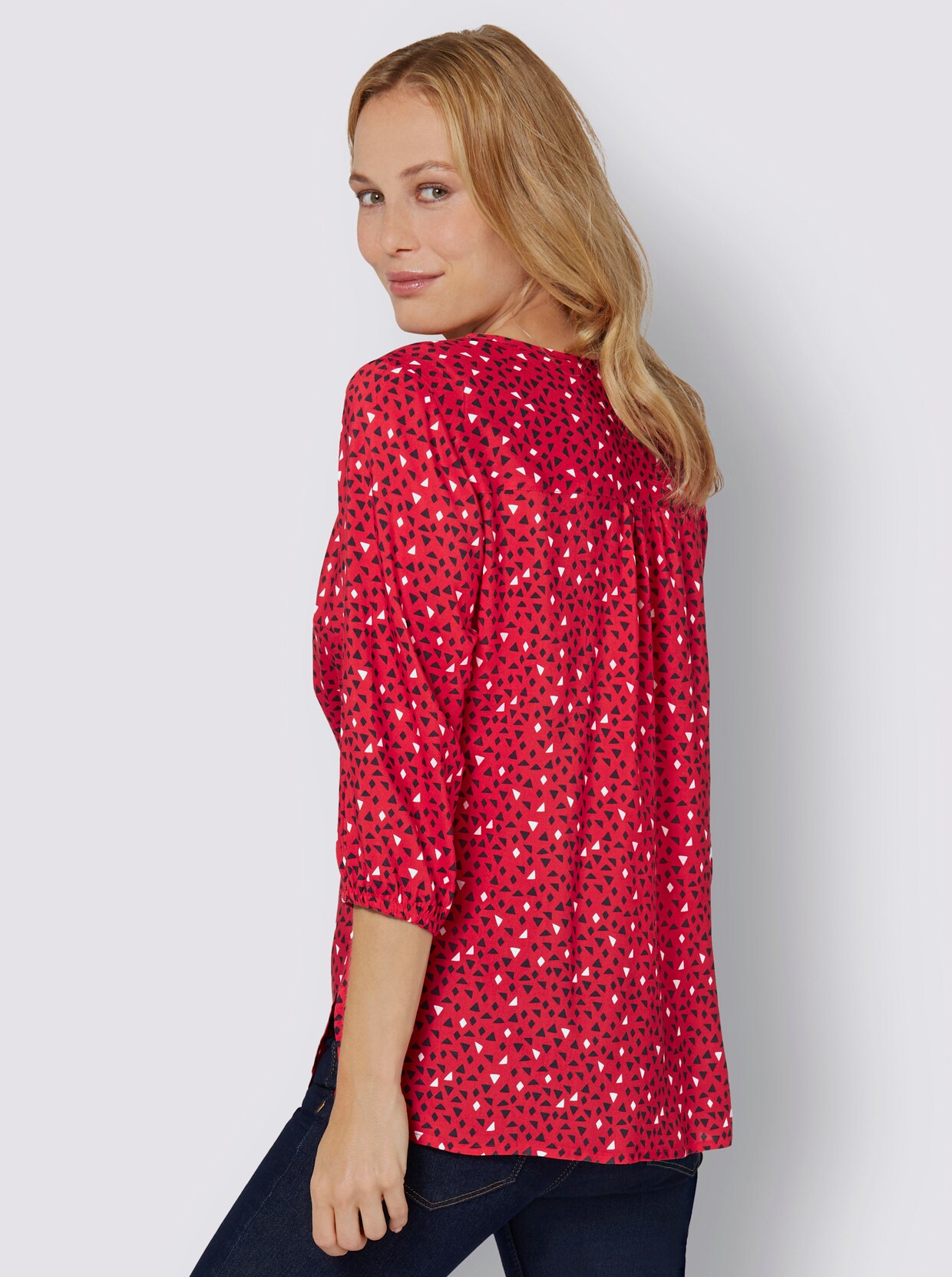 Druckbluse - erdbeere-marine-bedruckt