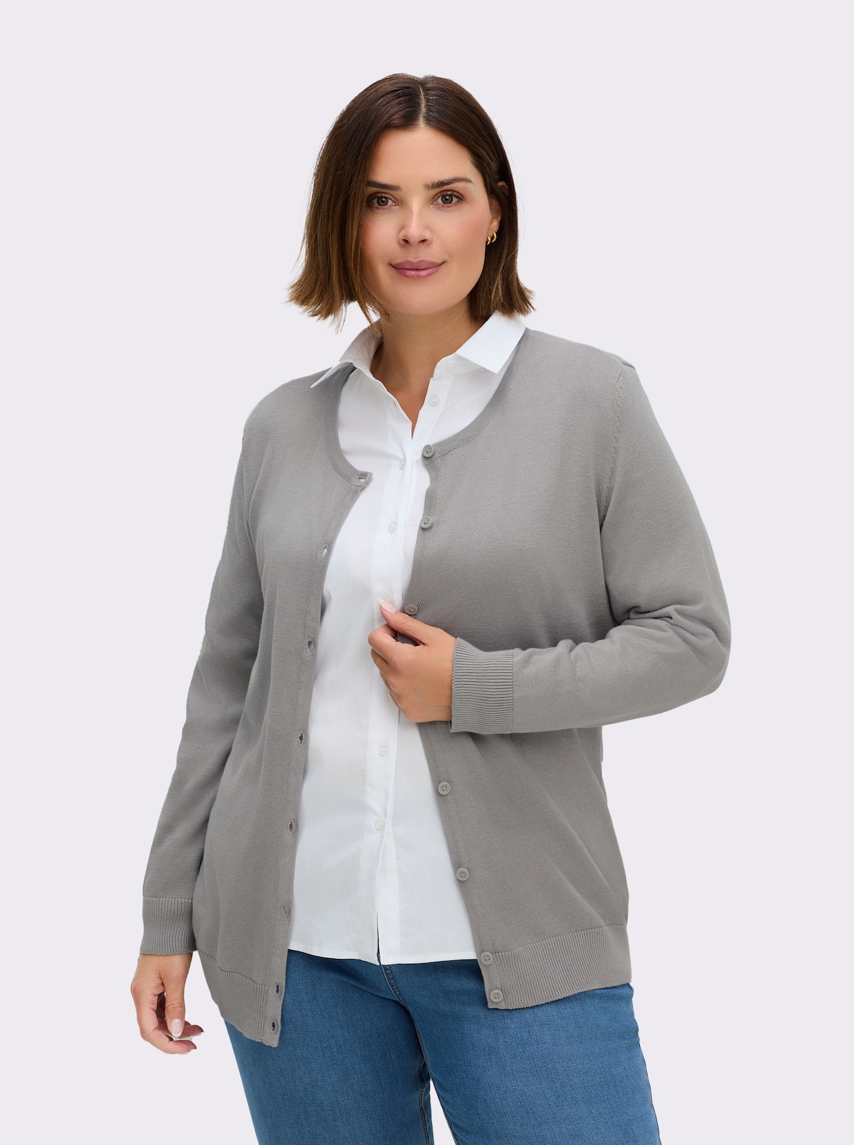 Strickjacke aus reiner Baumwolle - steingrau