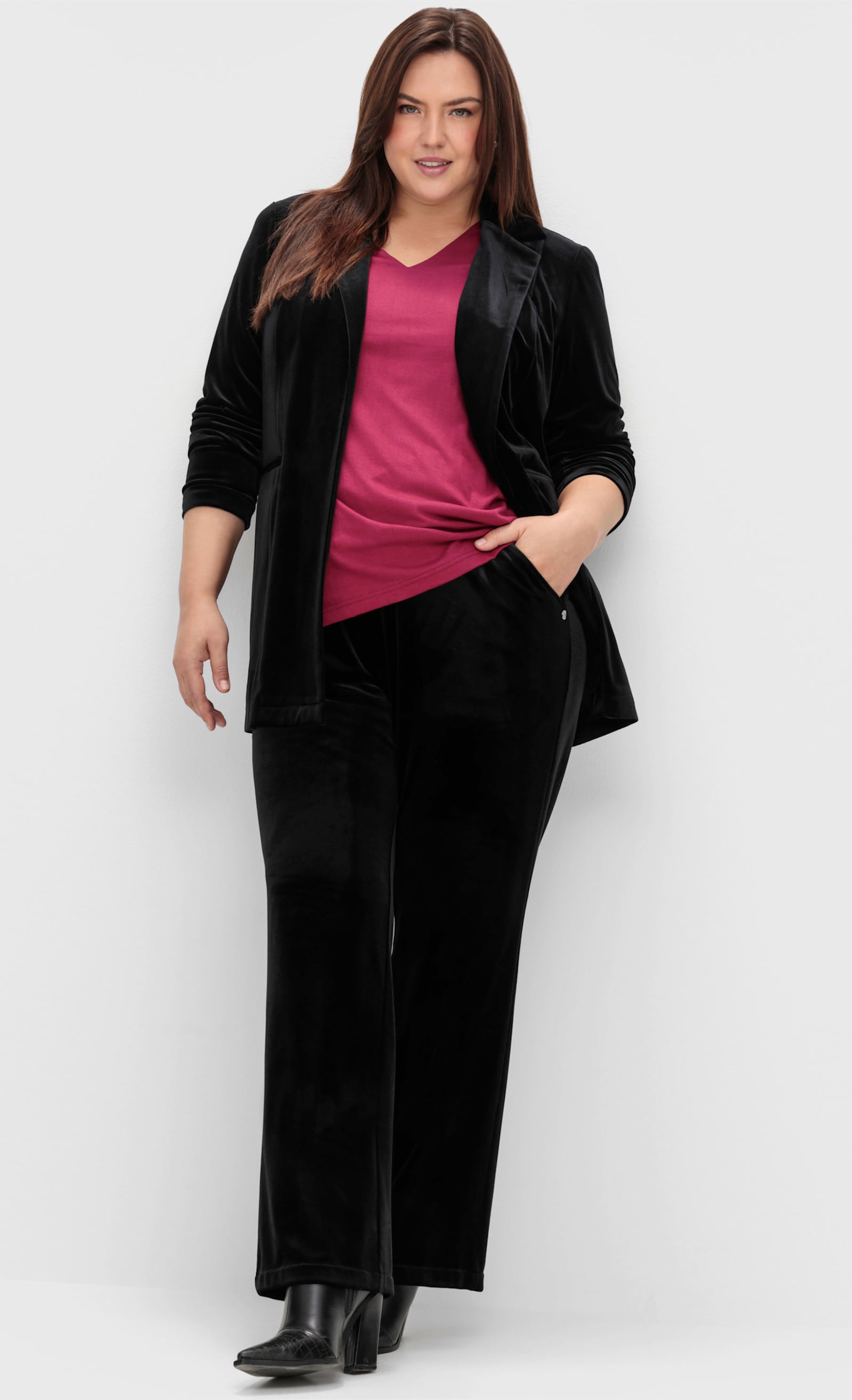 sheego Fluwelen broek in comfortmodel - zwart