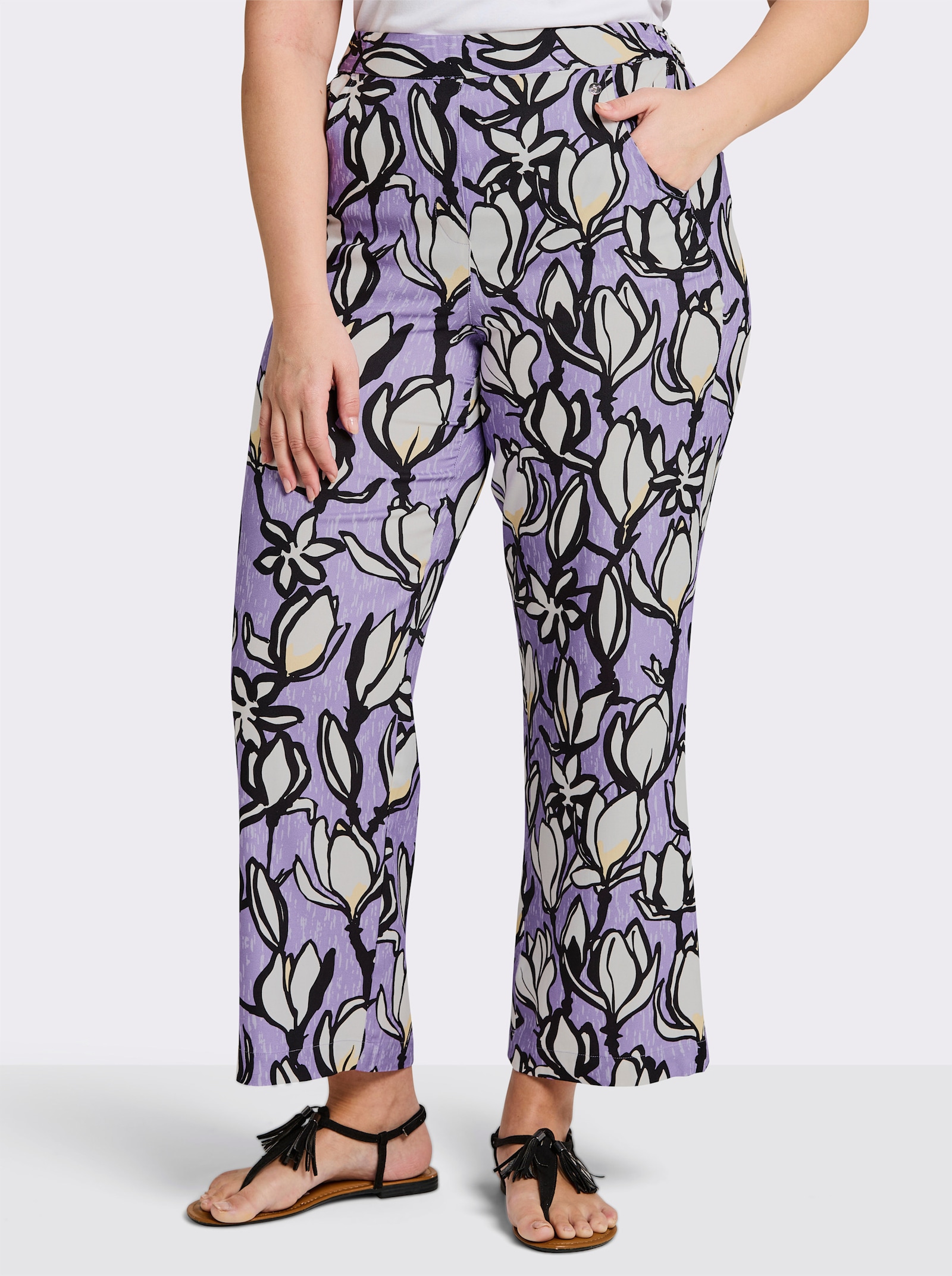 sheego 7/8-Hose mit 4 Taschen - flieder-ecru-bedruckt