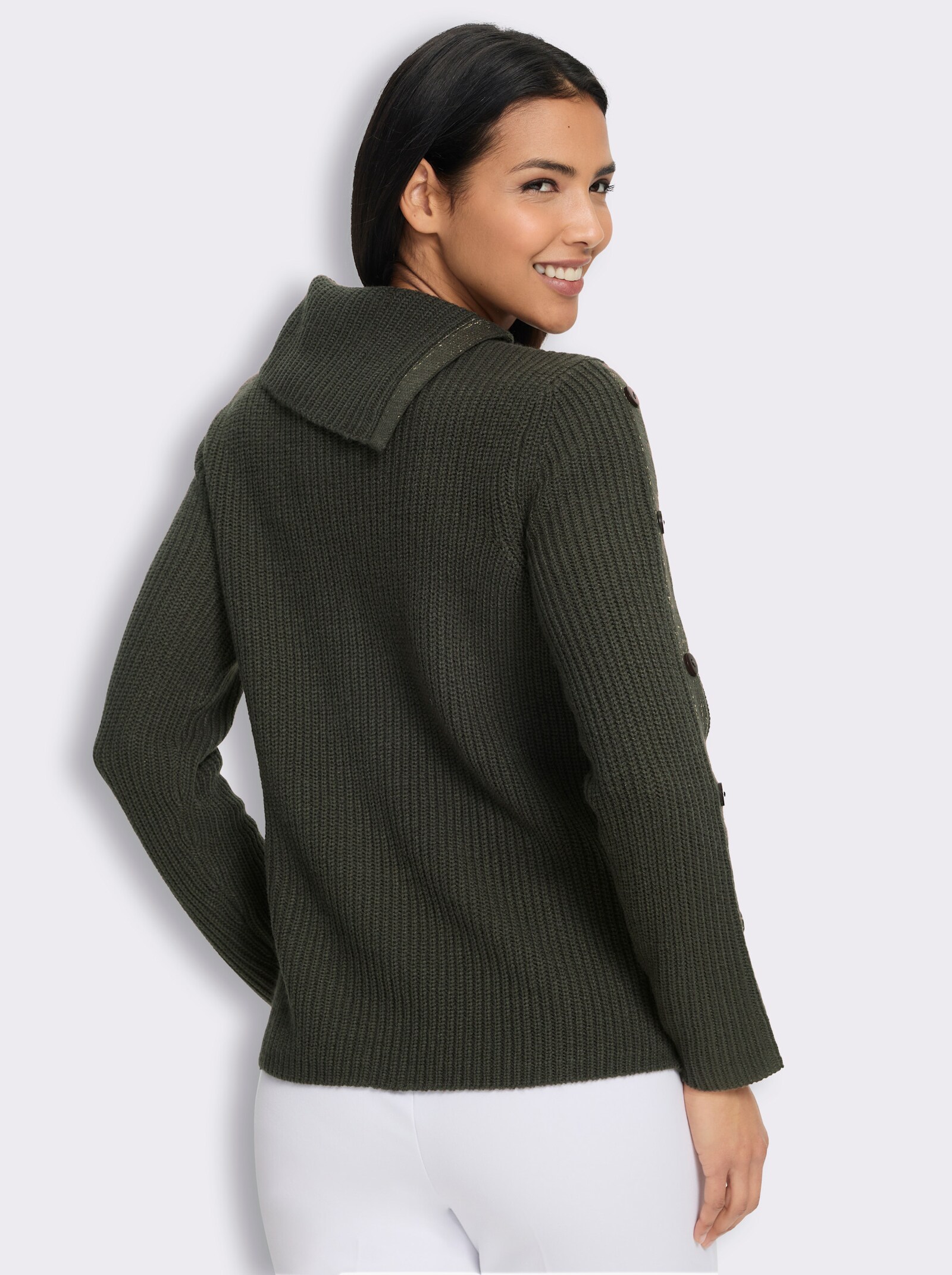 Langarm-Pullover mit asymmetrischem Kragen - graphit