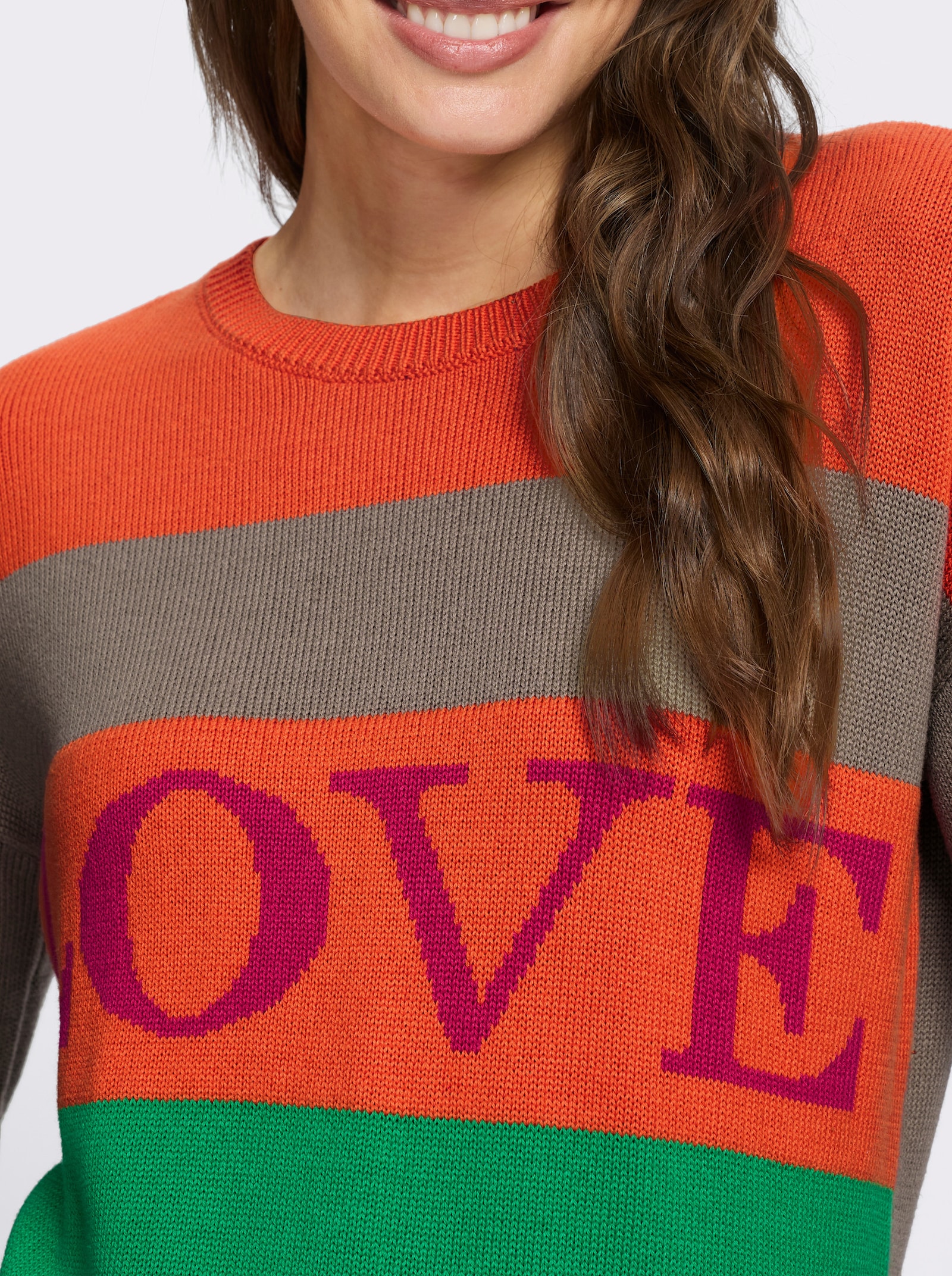 Longpullover mit Blockstreifen - taupe-orange-gestreift