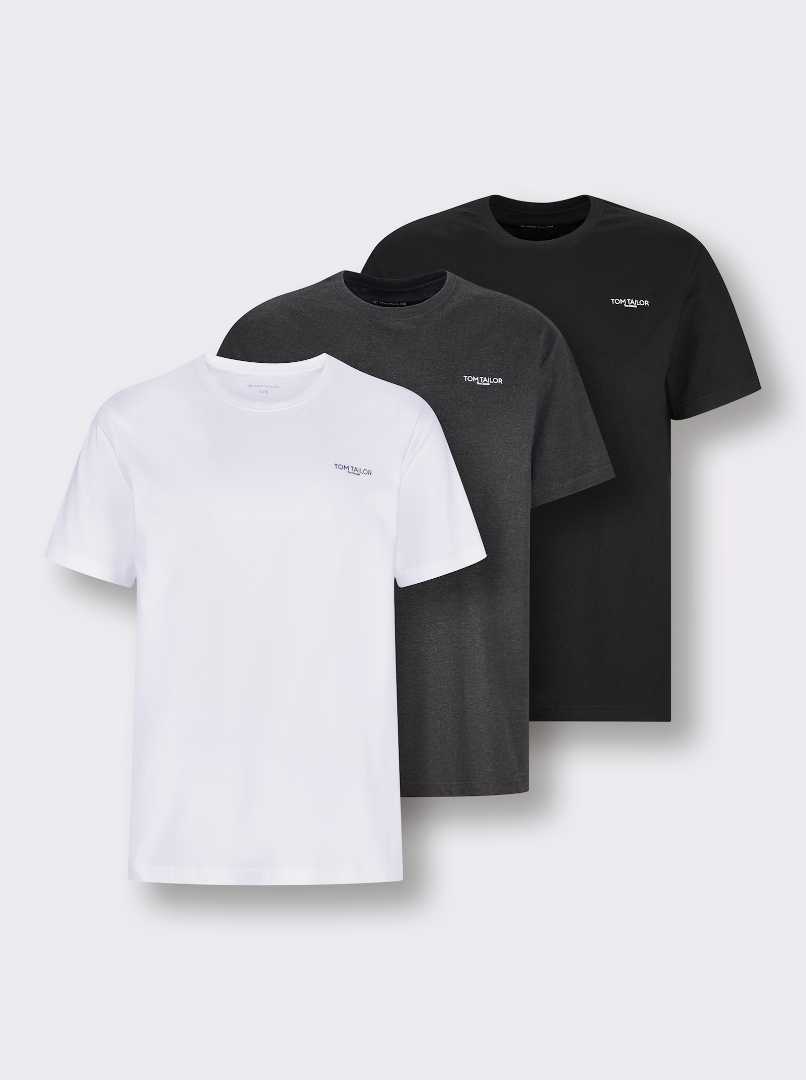 TOM TAILOR Rundhalsshirt mit Logo-Print - schwarz + weiß + anthrazit-meliert
