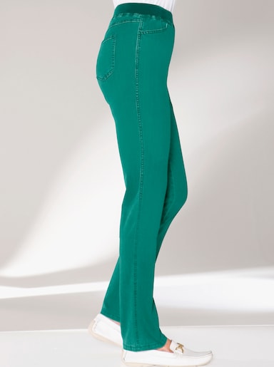 Stretch-Jeans mit Rundum-Dehnbund - smaragd