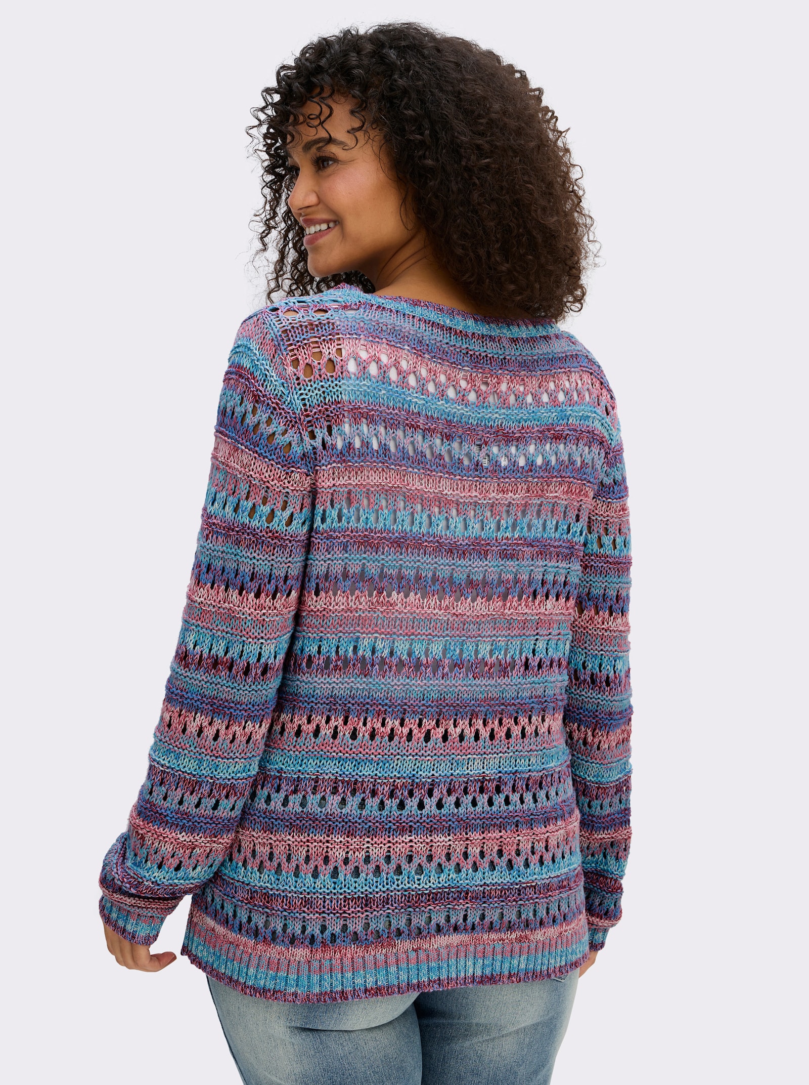 sheego by Joe Browns Ajourpullover im Farbverlauf - orchidee-bordeaux-gemustert