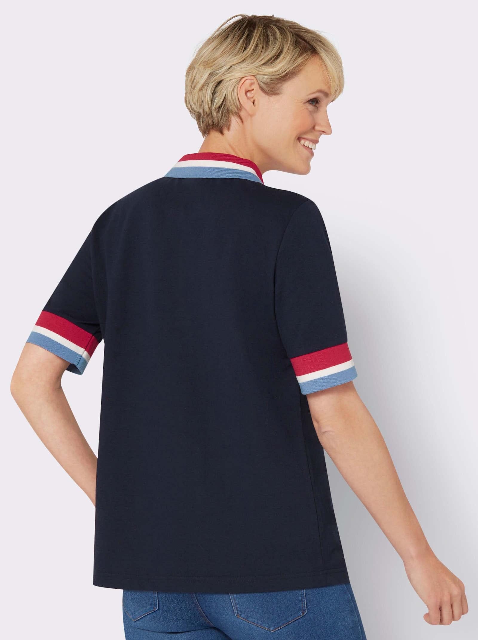 Poloshirt met ribboordjes - marine