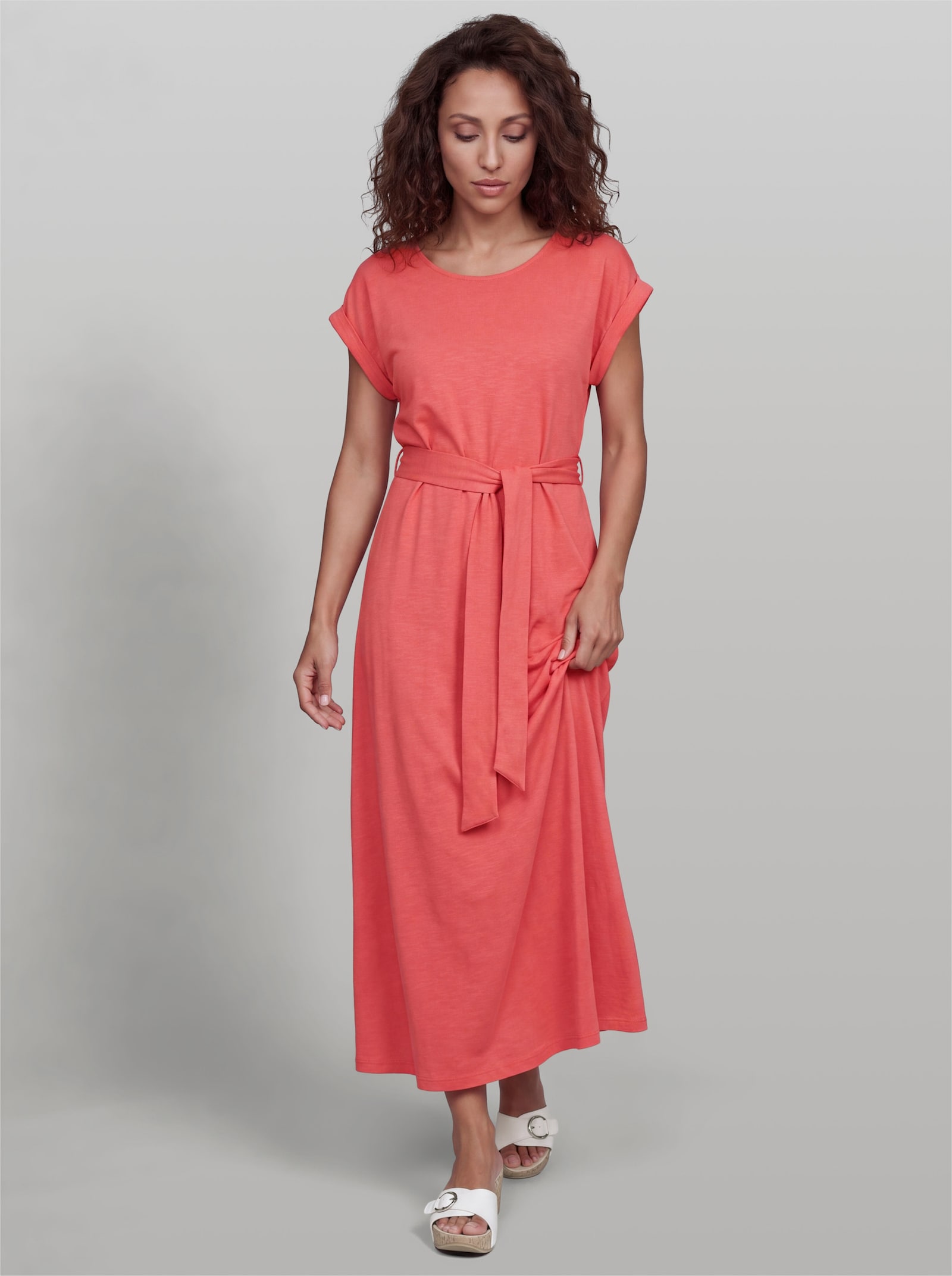 heine Baumwollkleid mit Bindegürtel - koralle