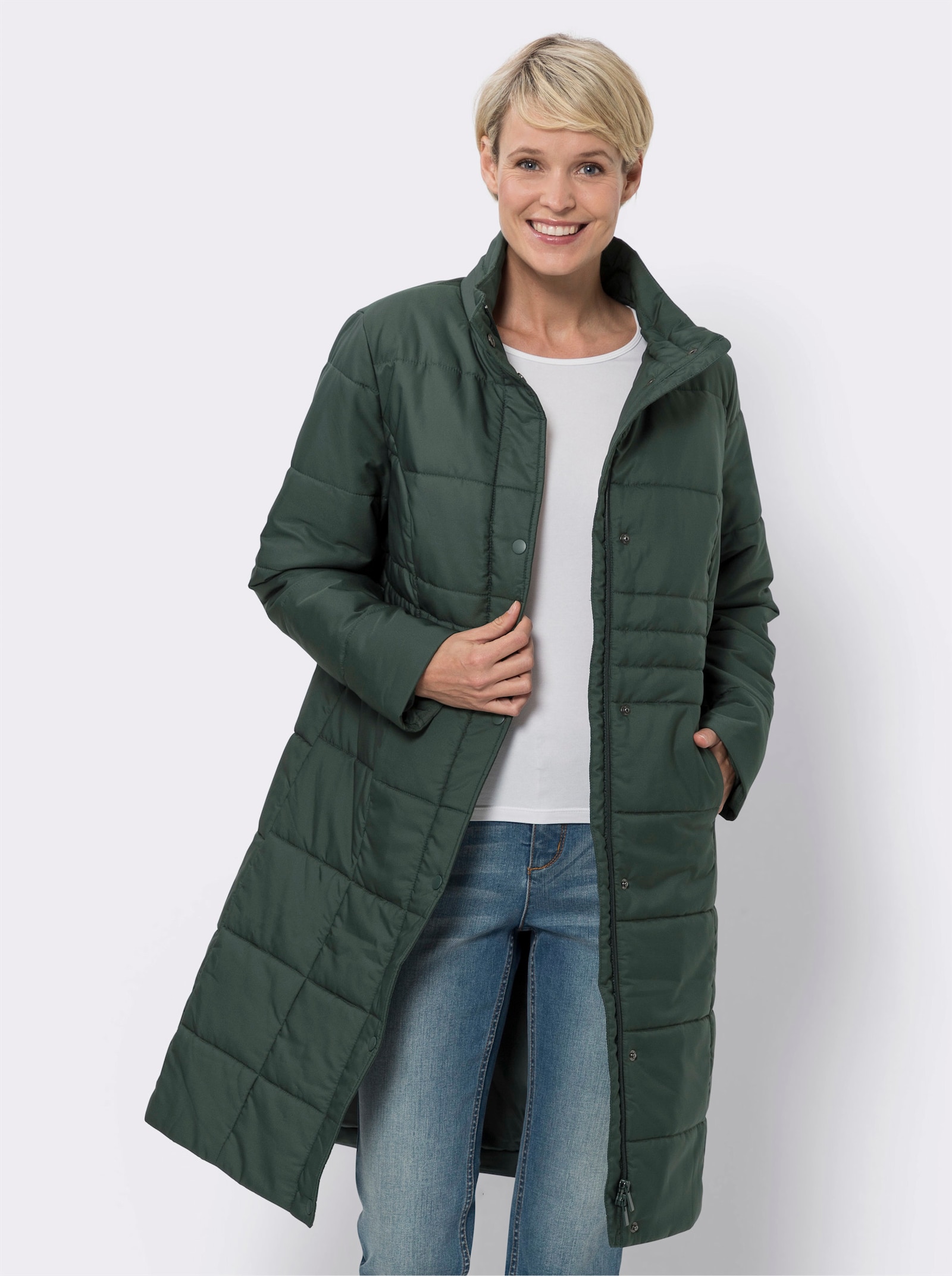 Steppmantel mit Stehkragen - moos