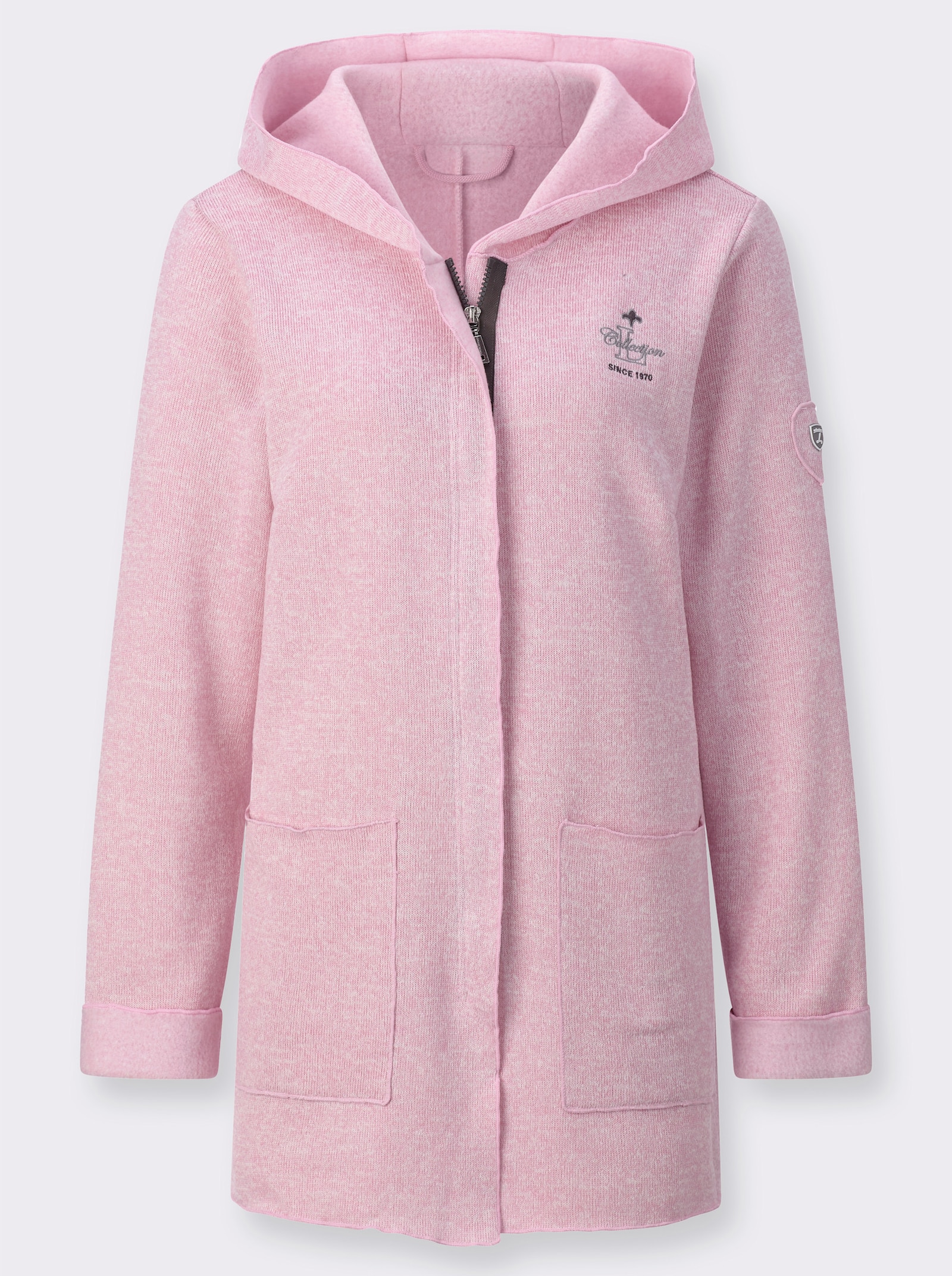 Strickfleece-Jacke mit fixiertem Ärmelaufschlag - rosé-meliert