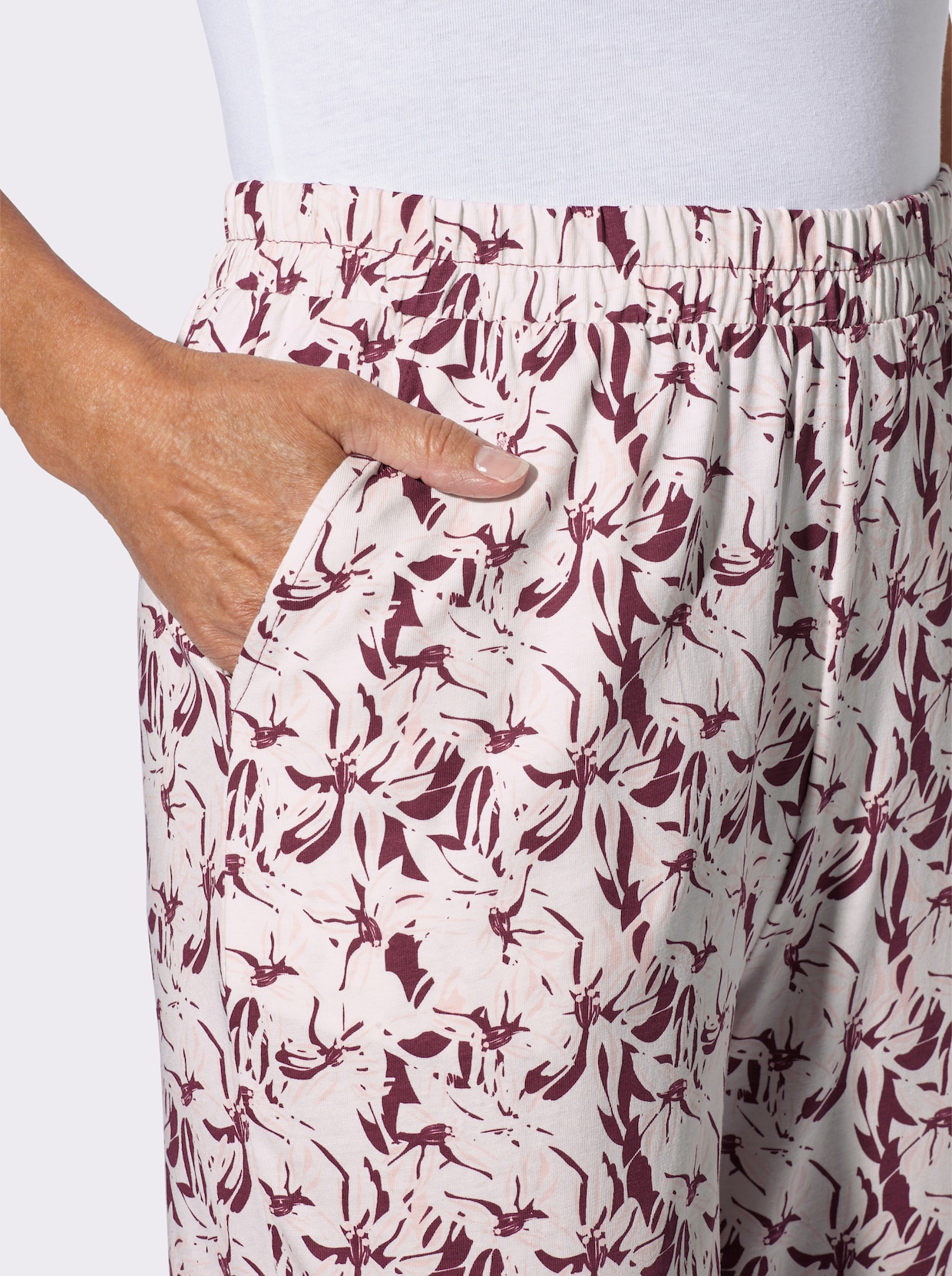 Freizeithose - ecru-bordeaux-bedruckt