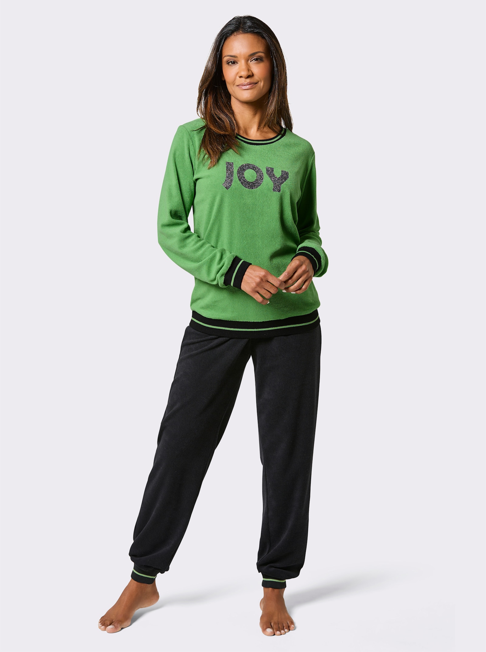 wäschepur Schlafanzug mit Ringelbündchen - apfel-schwarz