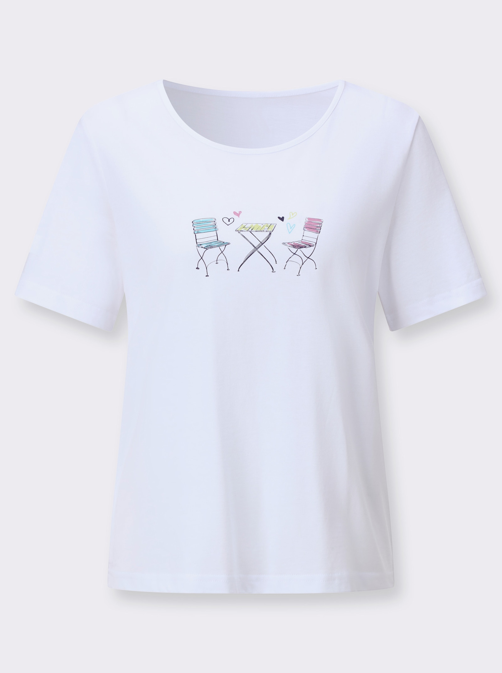 Rundhalsshirt mit platziertem Druck - weiß