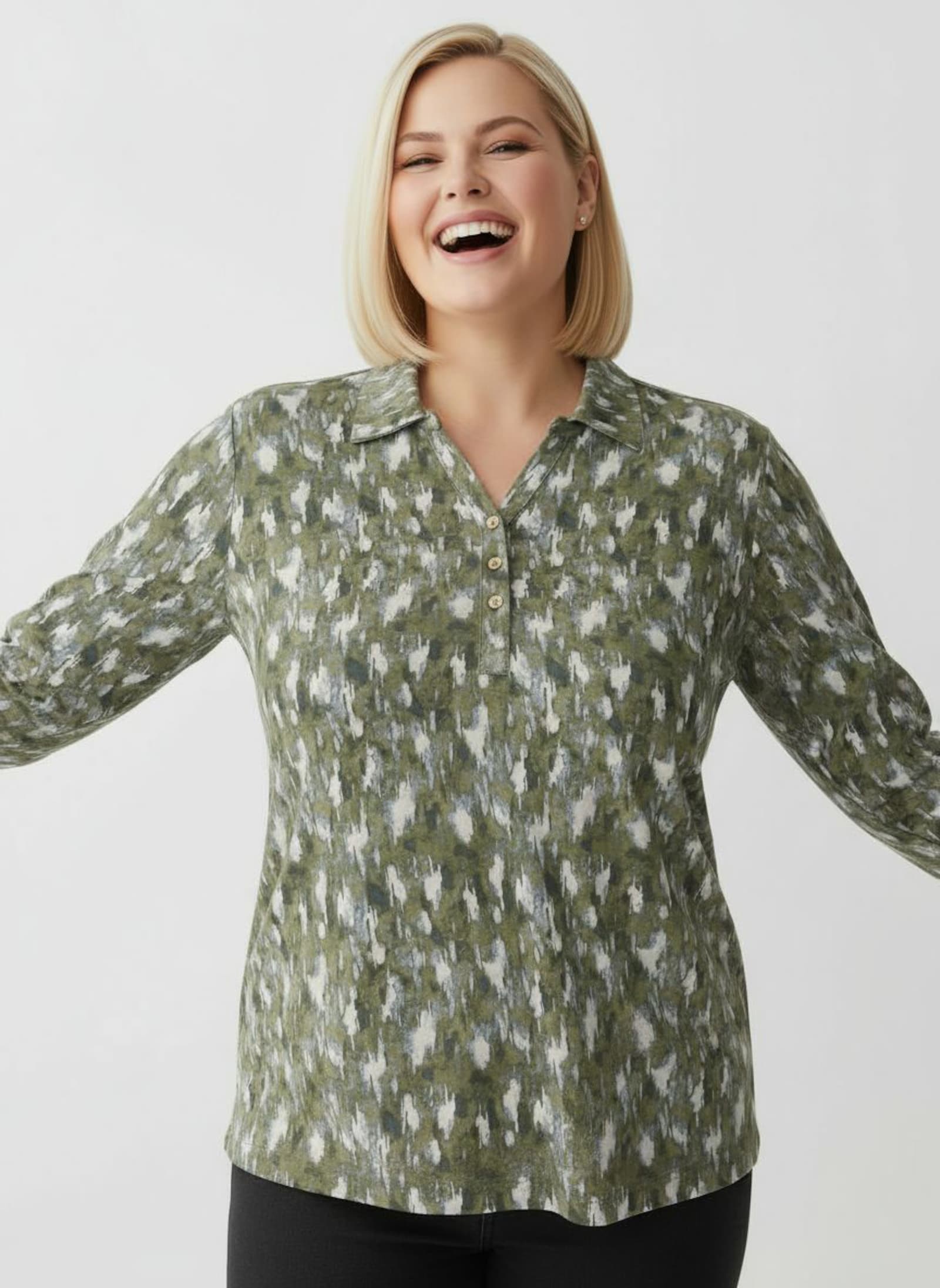 Poloshirt mit kurzer Knopfleiste - schilf-graphit-bedruckt