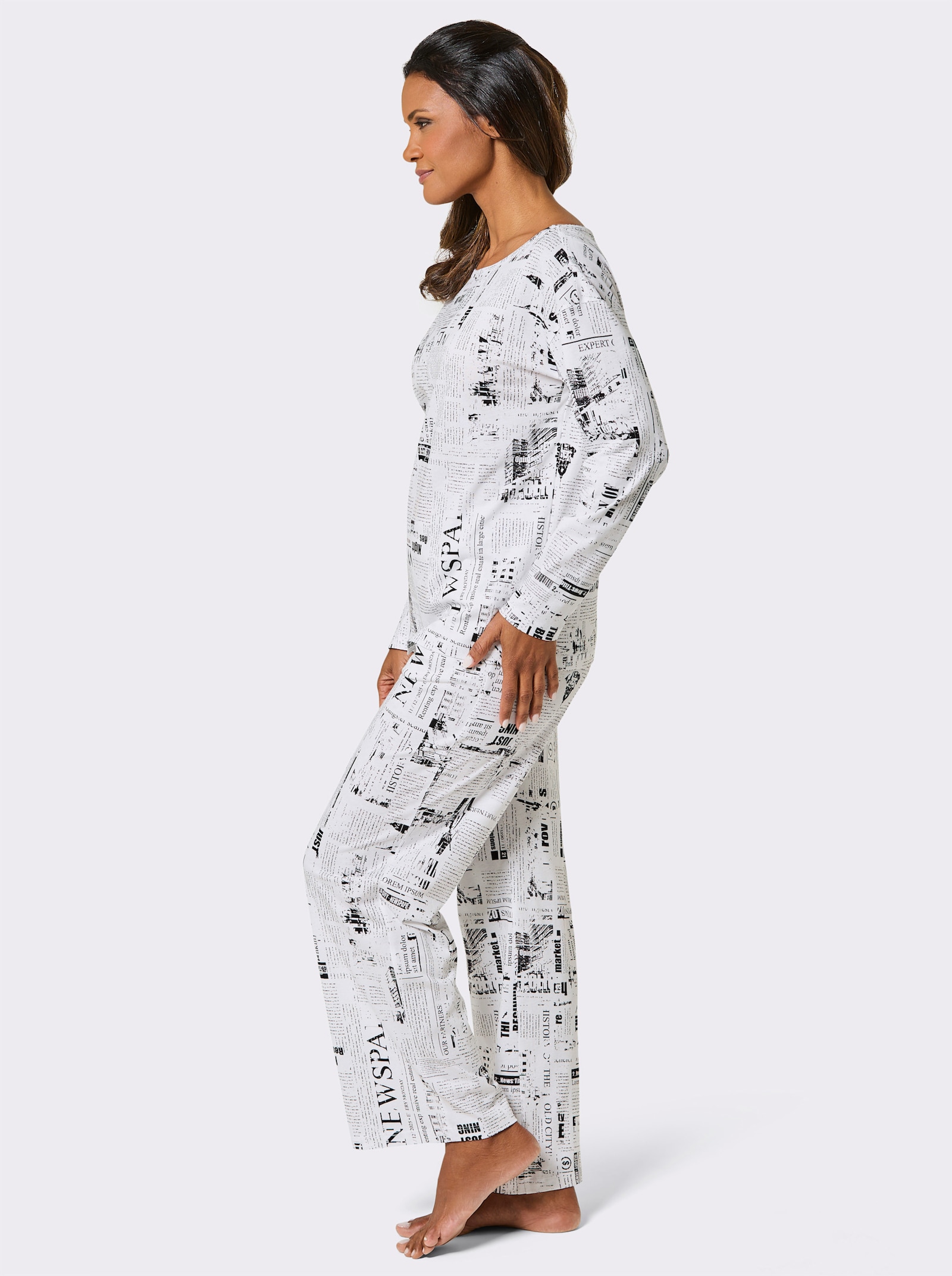 wäschepur Schlafanzug - weiß-schwarz-bedruckt