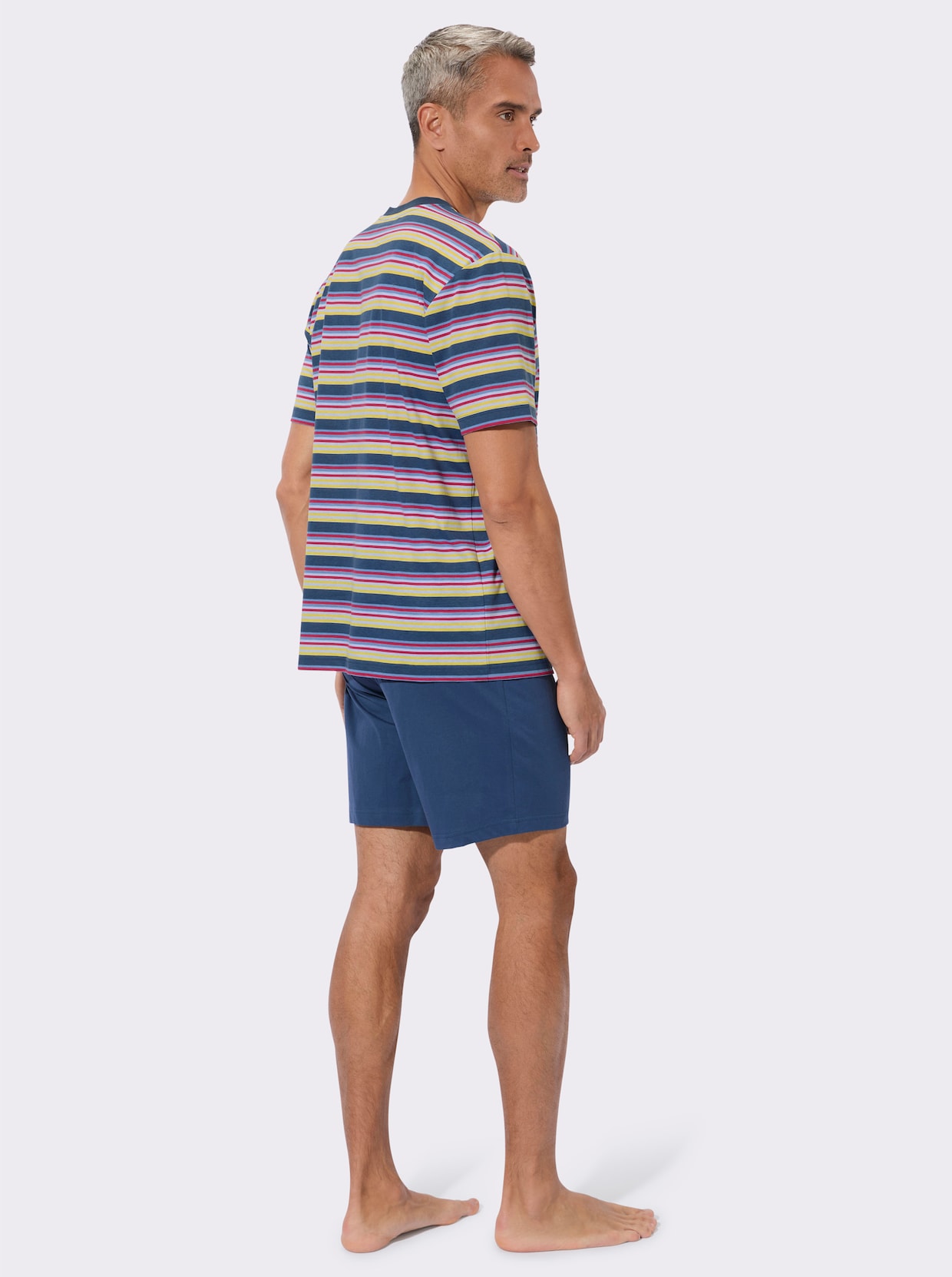 Krátké pyžamo s krátkou knoflíkovou lištou - tmavěmodrá-proužek