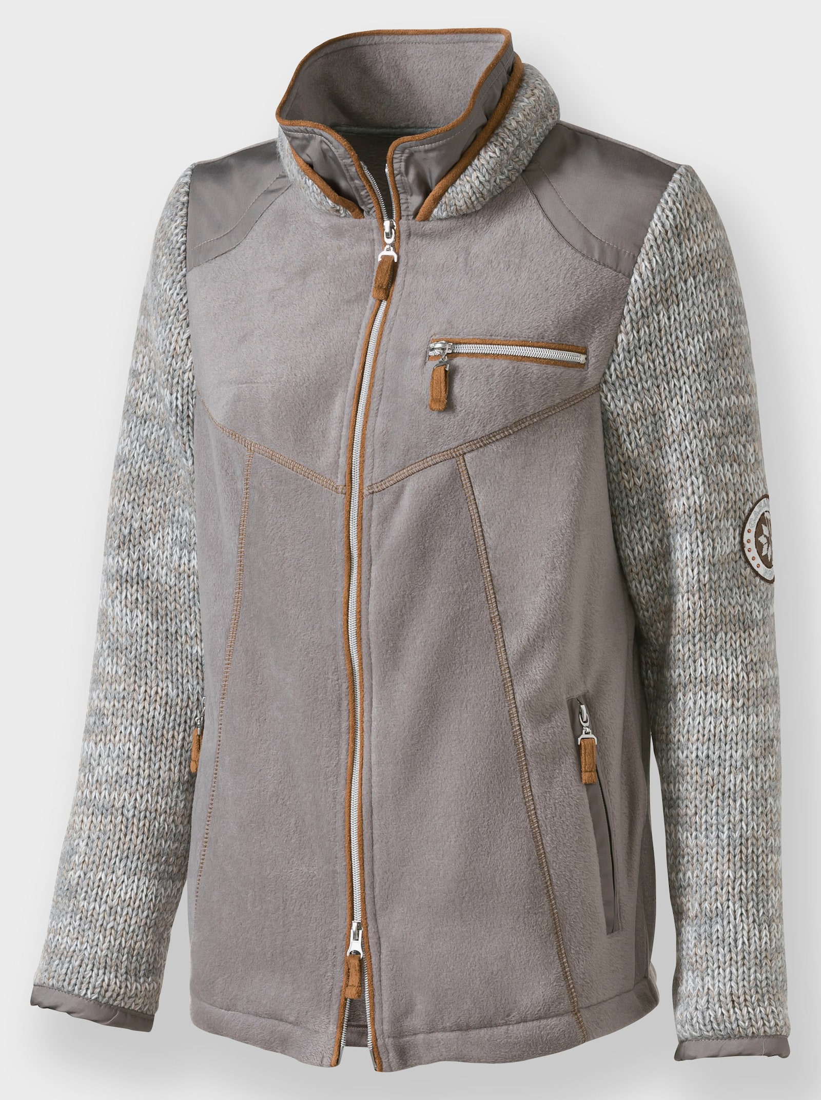 Fleecejack van een mix van fleece en tricot - taupe/ecru gemêleerd