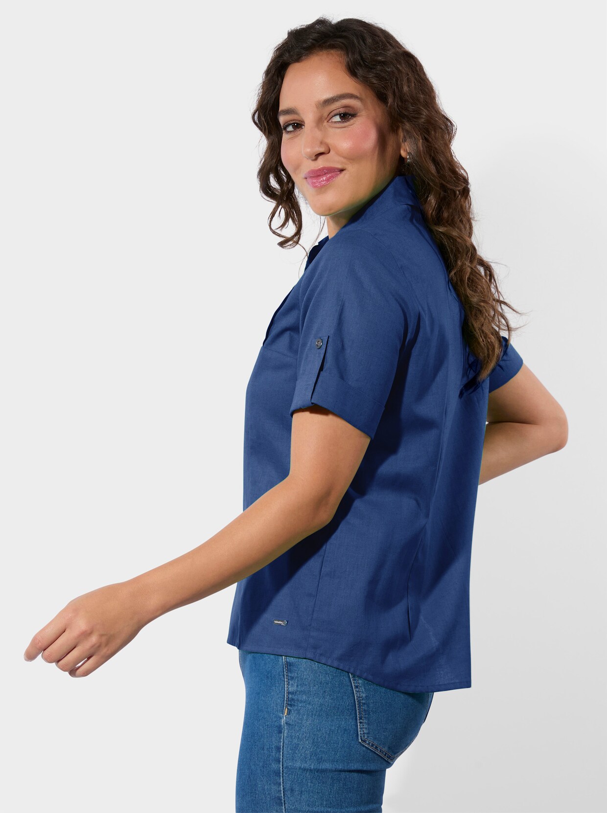Kurzarm-Bluse - royalblau