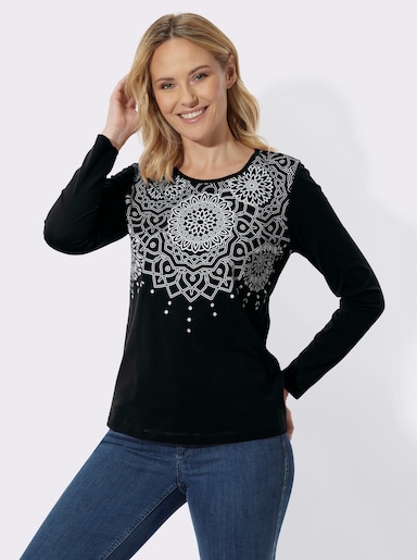 Langarmshirt mit Ornament-Druck - schwarz-ecru-bedruckt
