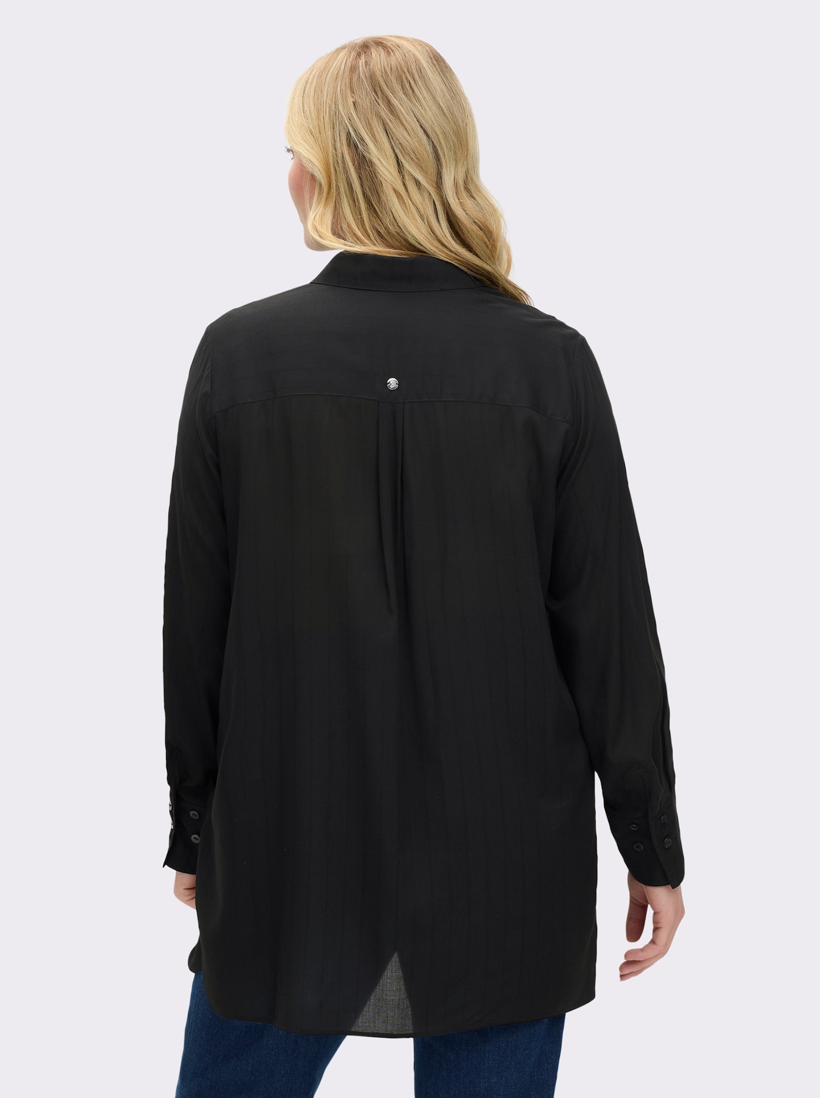 sheego Overhemdblouse met strepen en met band van glansgaren - zwart gestreept