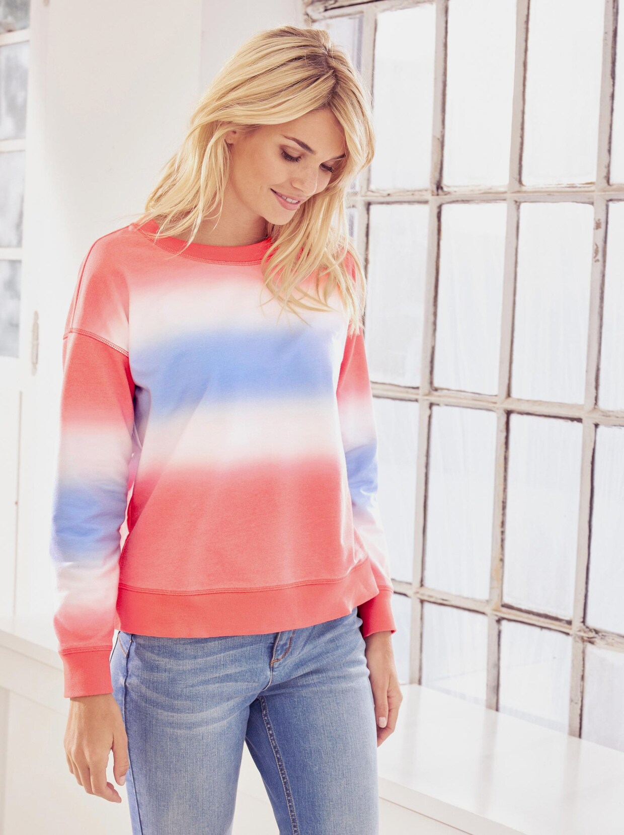 Linea Tesini Sweatshirt - weiß-koralle-gestreift