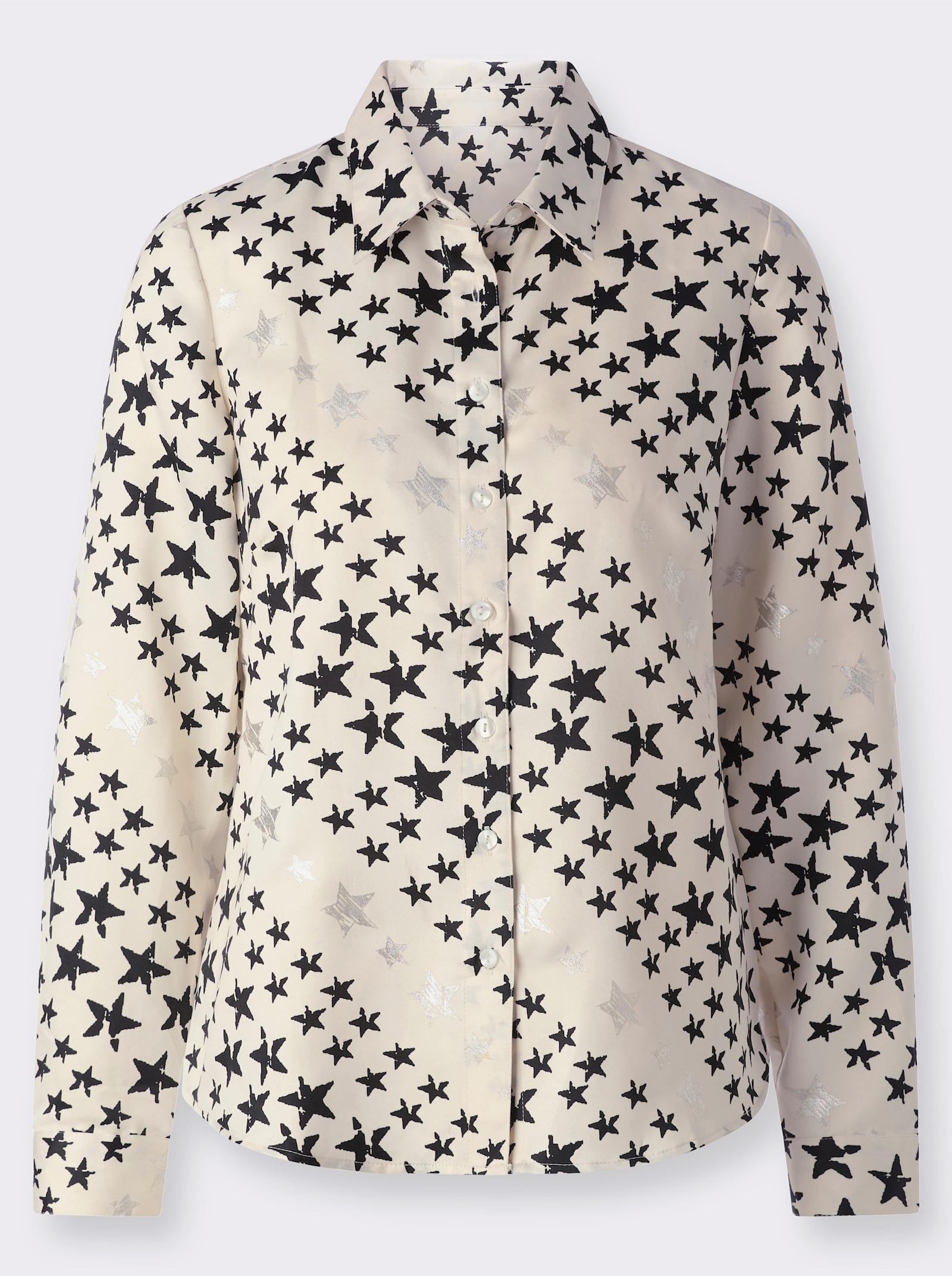 Druckbluse in Satin-Qualität - champagner-schwarz-bedruckt