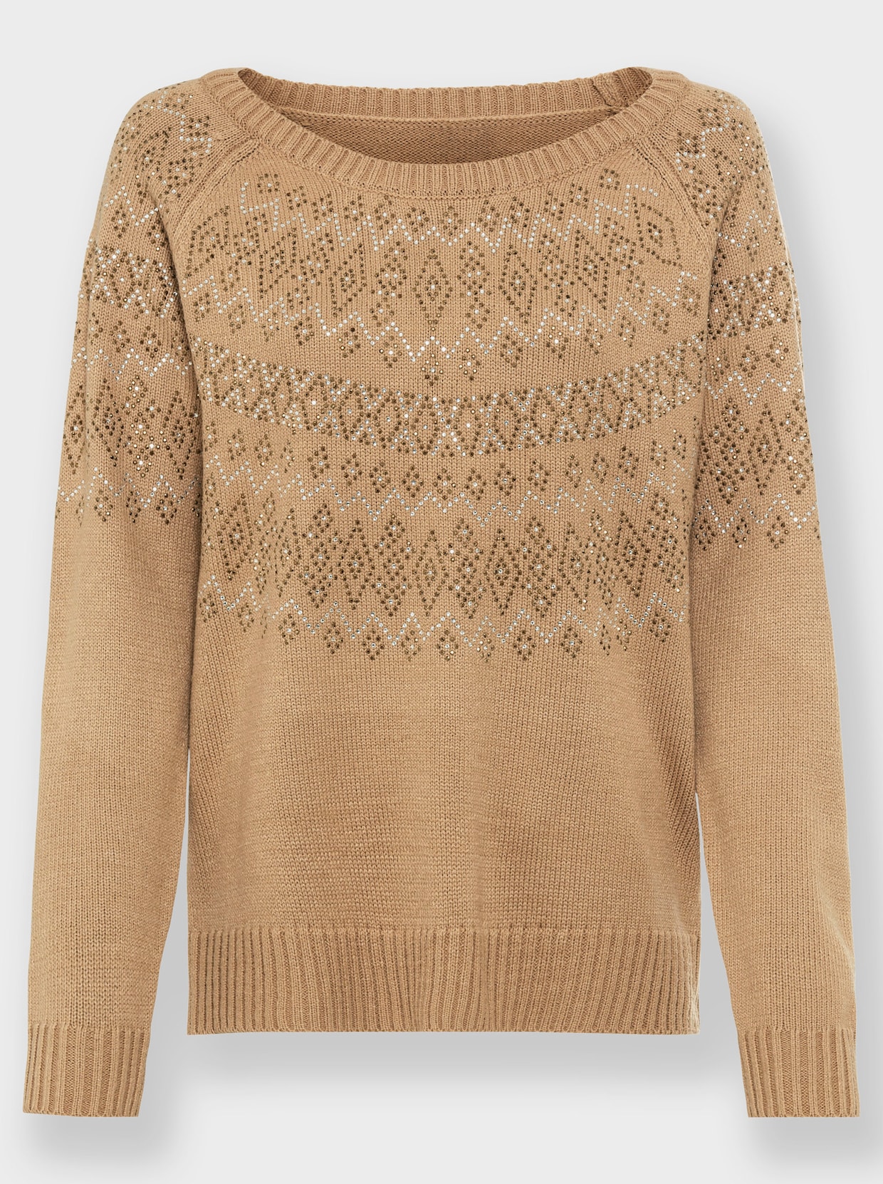 heine Pullover met ronde hals - camel/choco gedessineerd