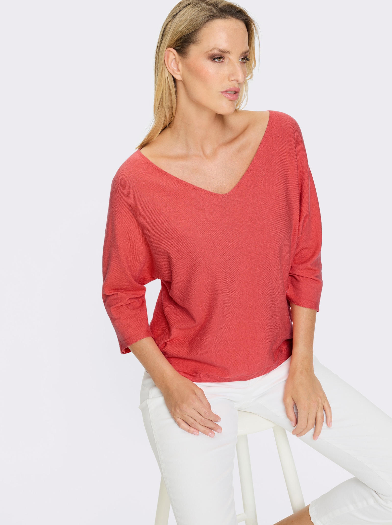 heine 3/4 Arm-Pullover in Oversized-Form - koralle