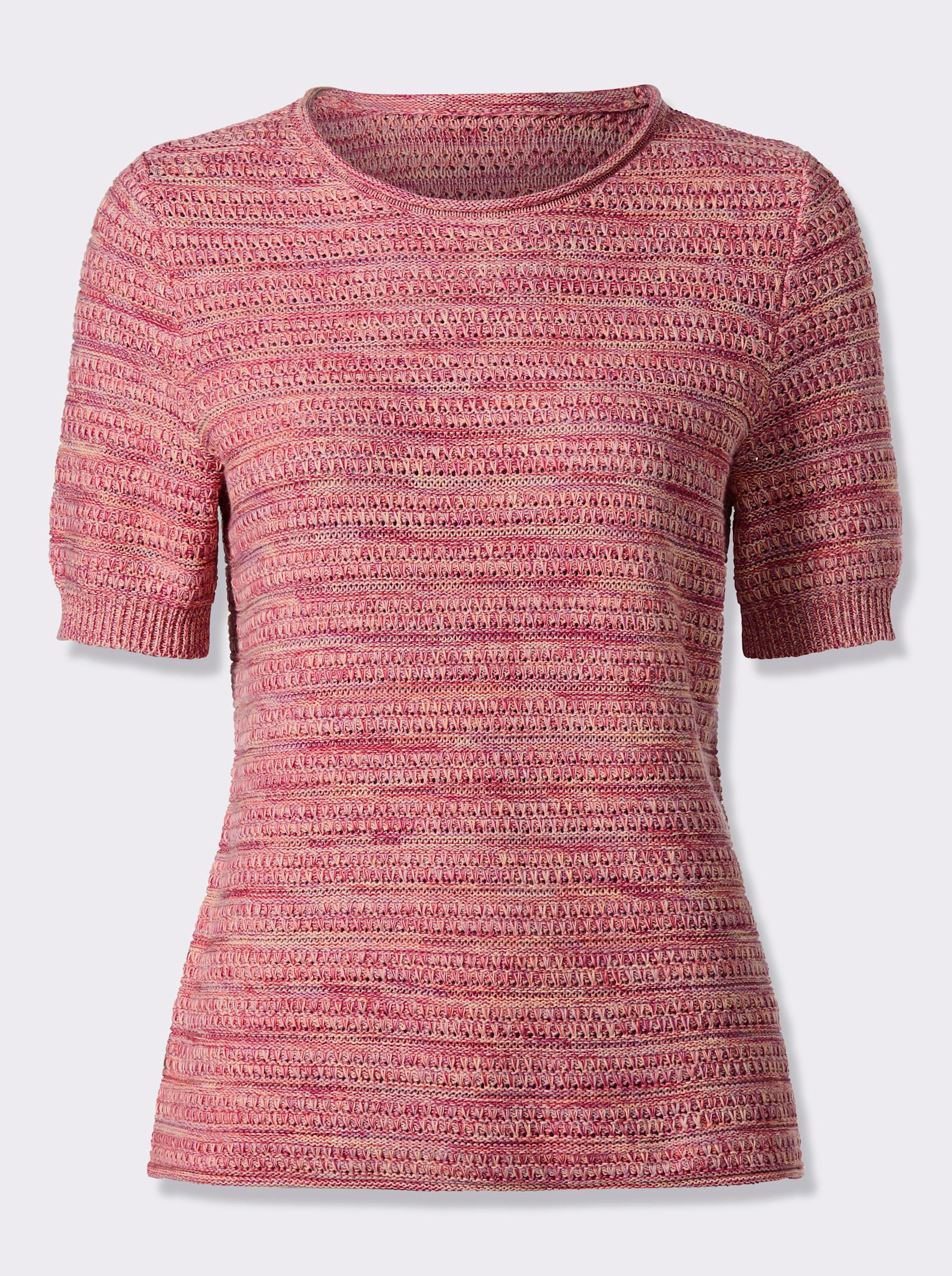 Baumwollpullover mit Ajour-Akzenten - fuchsia-koralle-meliert