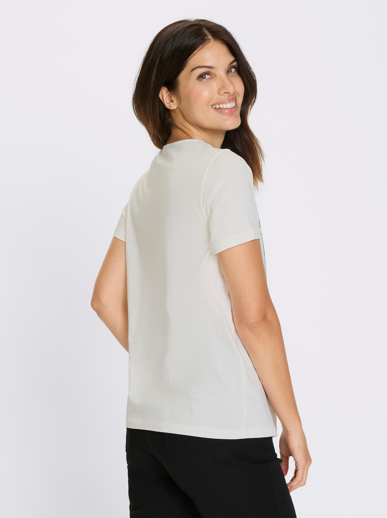 Kurzarmshirt - ecru-jeansblau-bedruckt