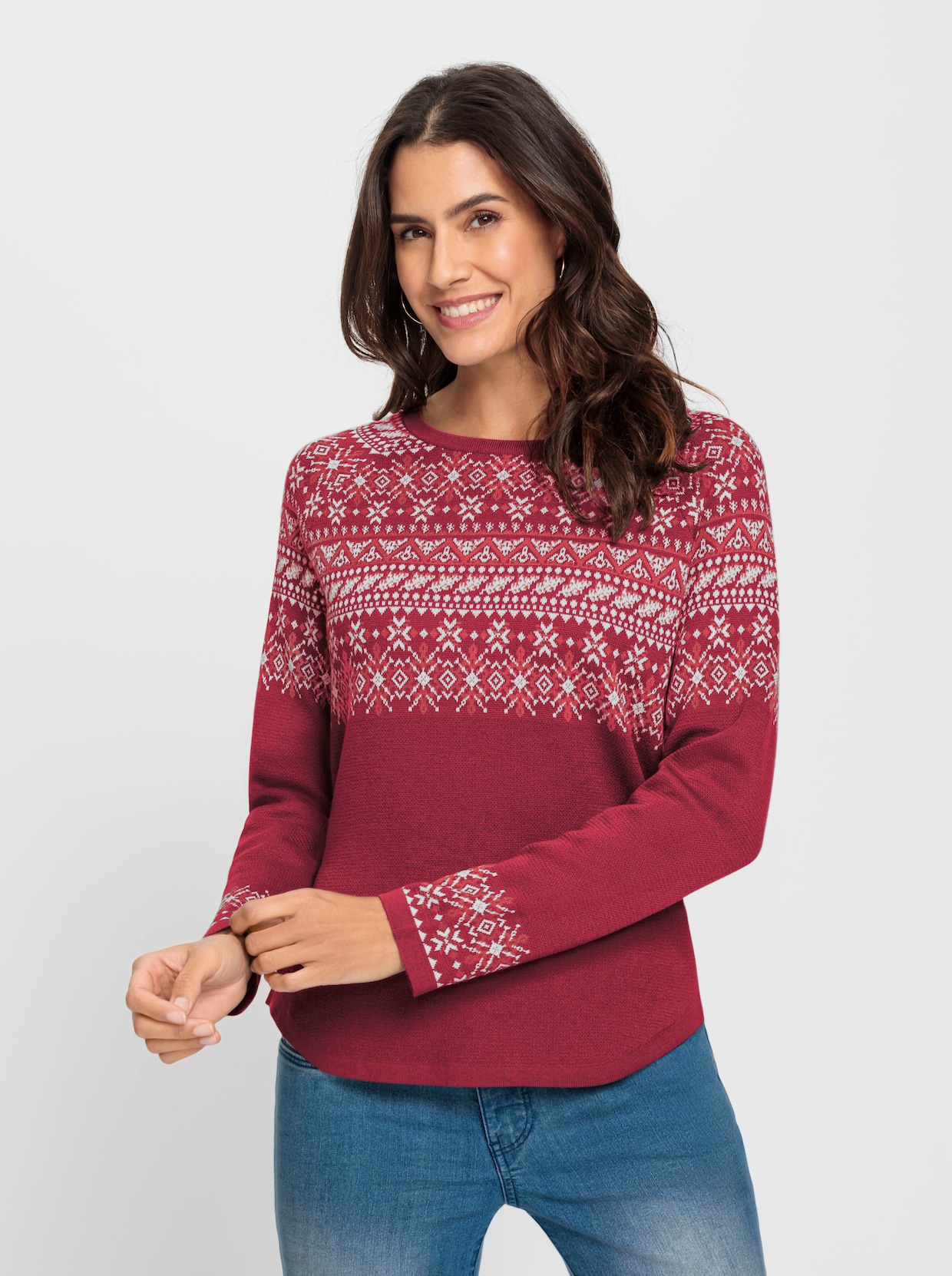Norwegerpullover - kirsche-ecru-gemustert