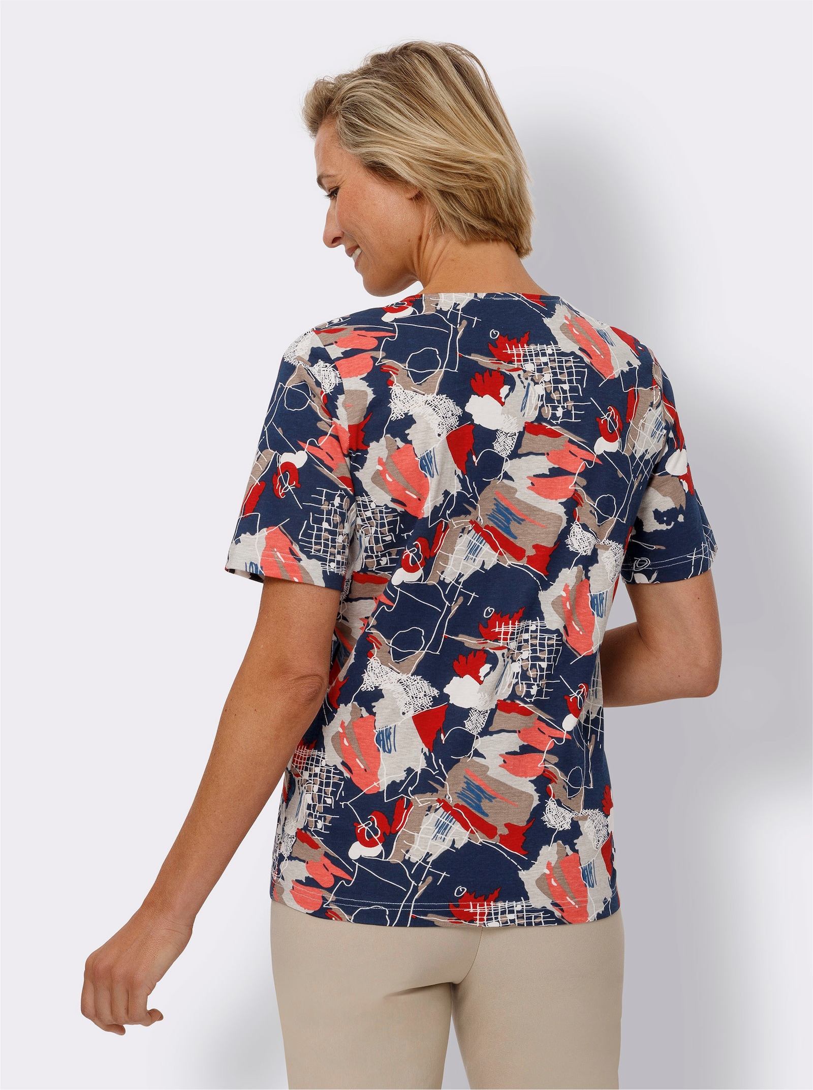 Rundhalsshirt im Druck-Dessin - marine-koralle-bedruckt