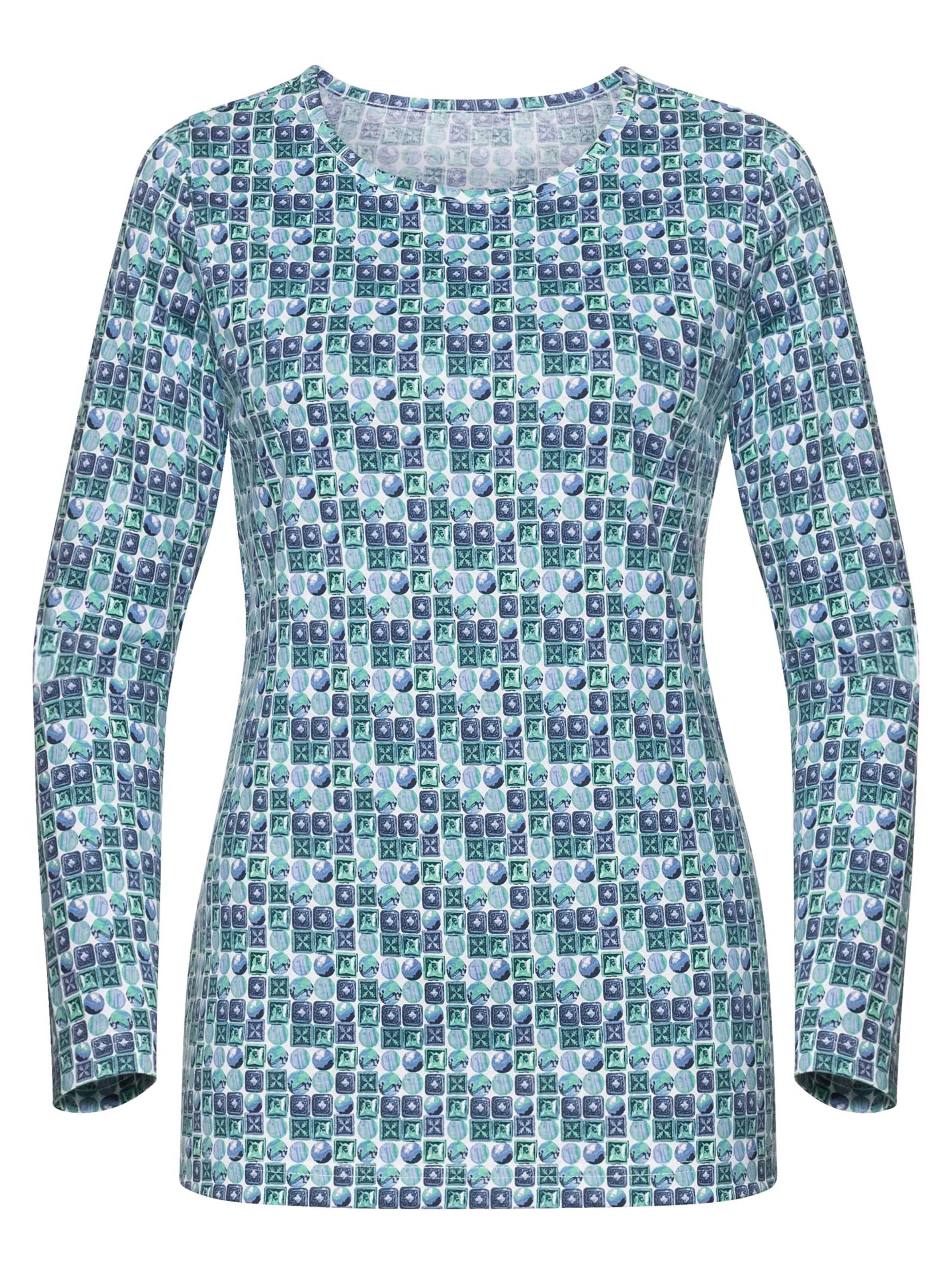 Shirt - blau-grün-gemustert