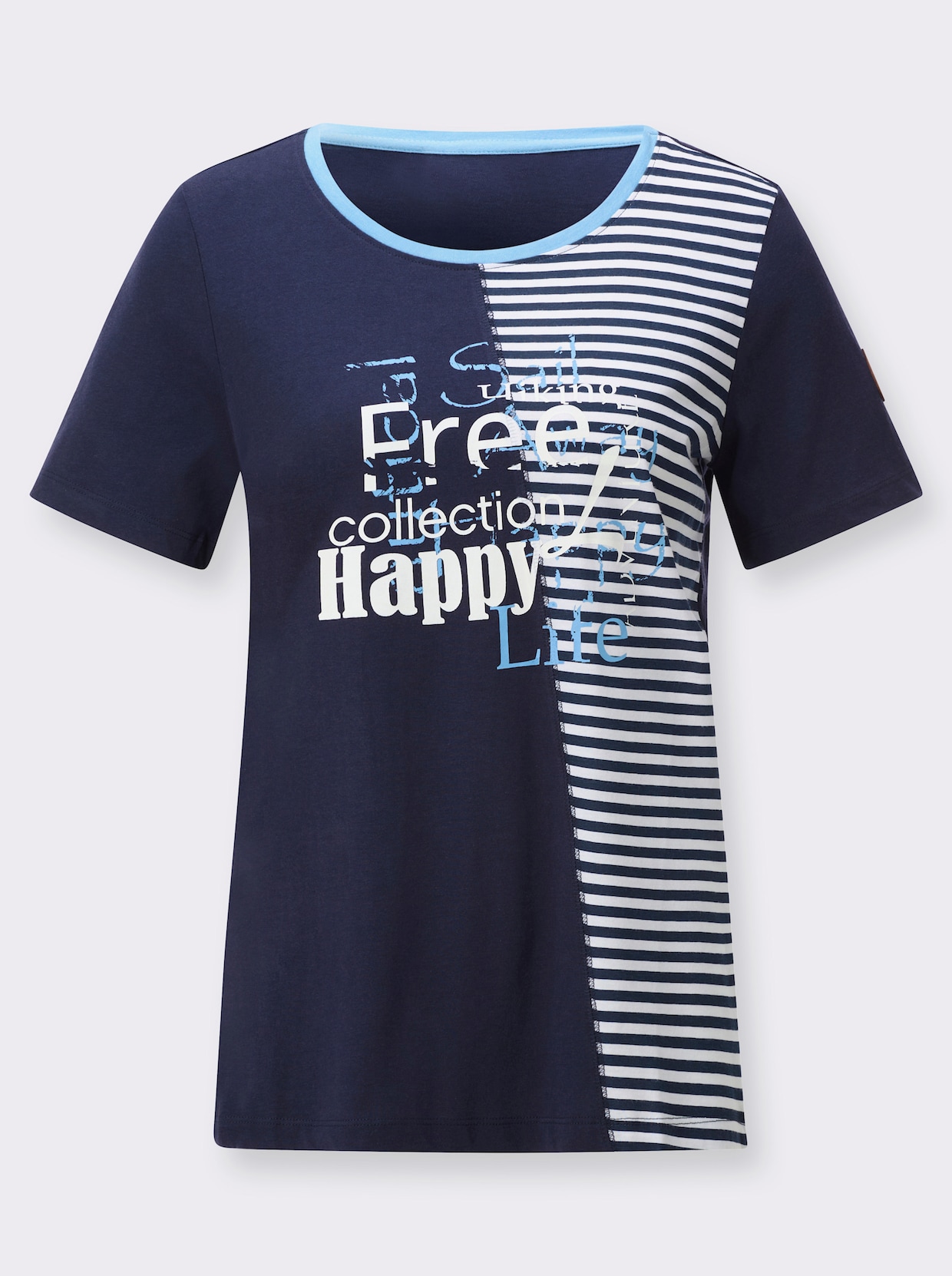Rundhalsshirt - marine-himmelblau-bedruckt
