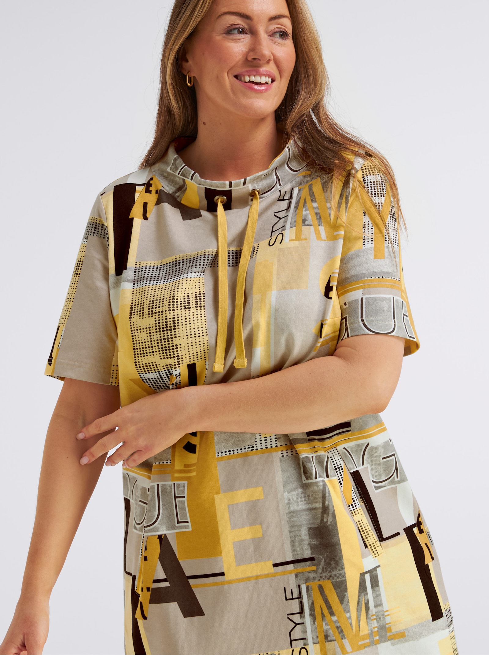 Jerseykleid mit Lettering-Print - ocker-sand-bedruckt