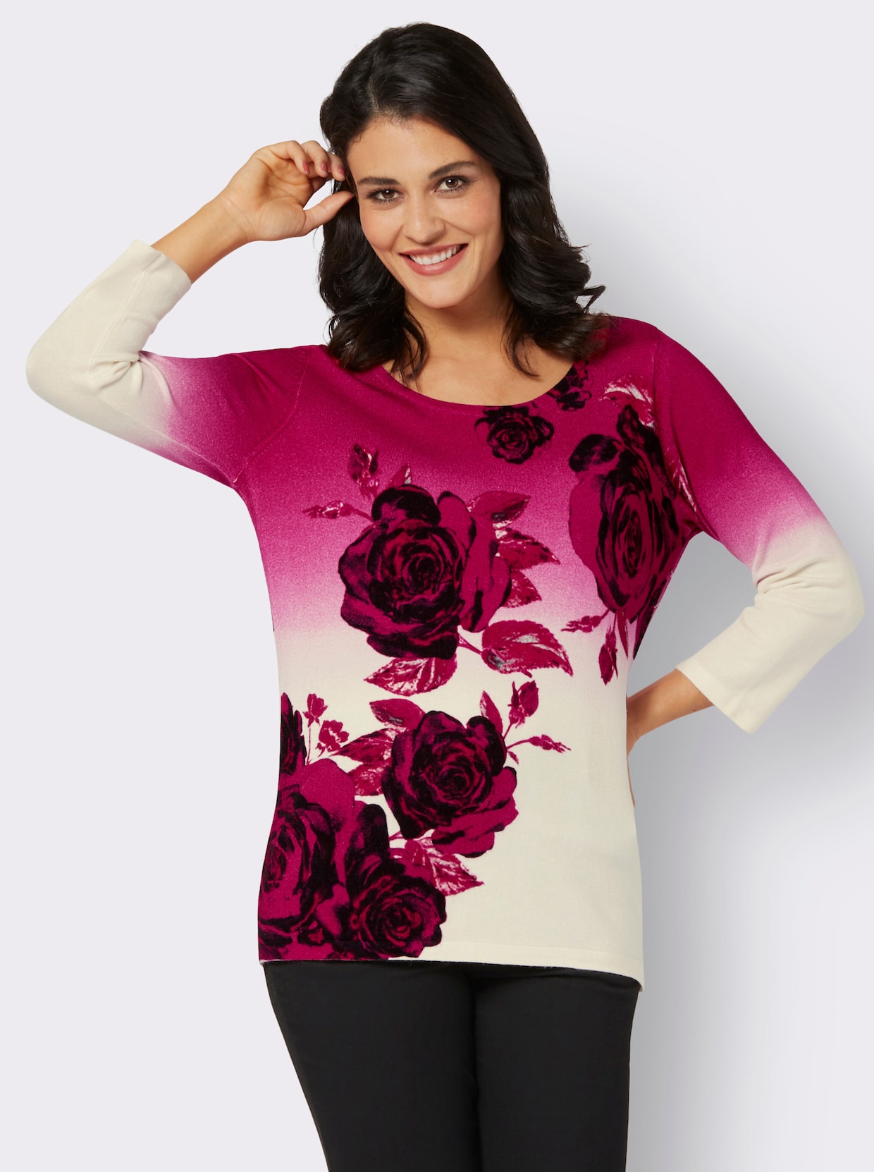Pullover - schwarz-pink-bedruckt