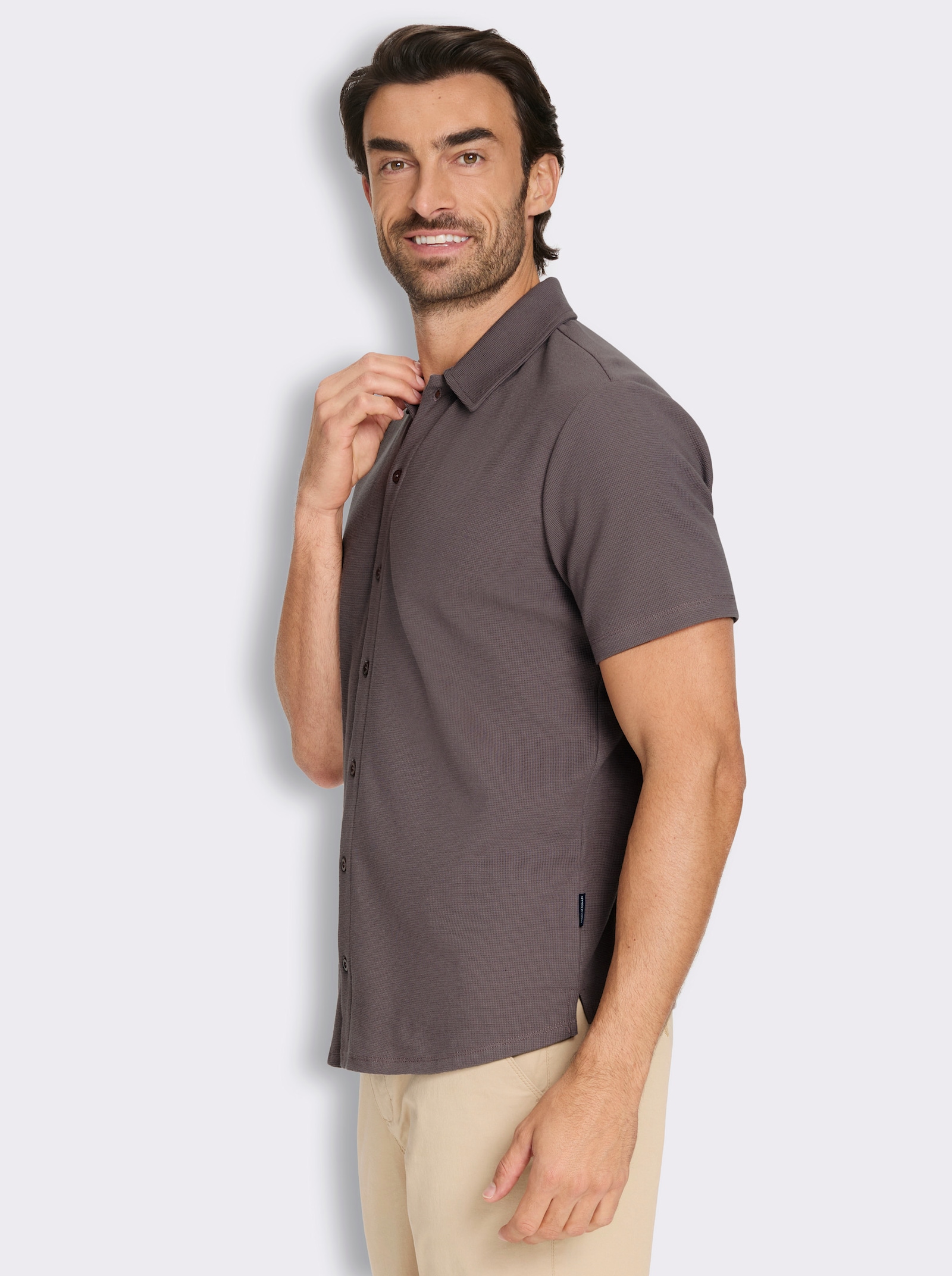 Marco Donati Kurzarmshirt mit Waffel-Struktur, Baumwolle - dunkeltaupe