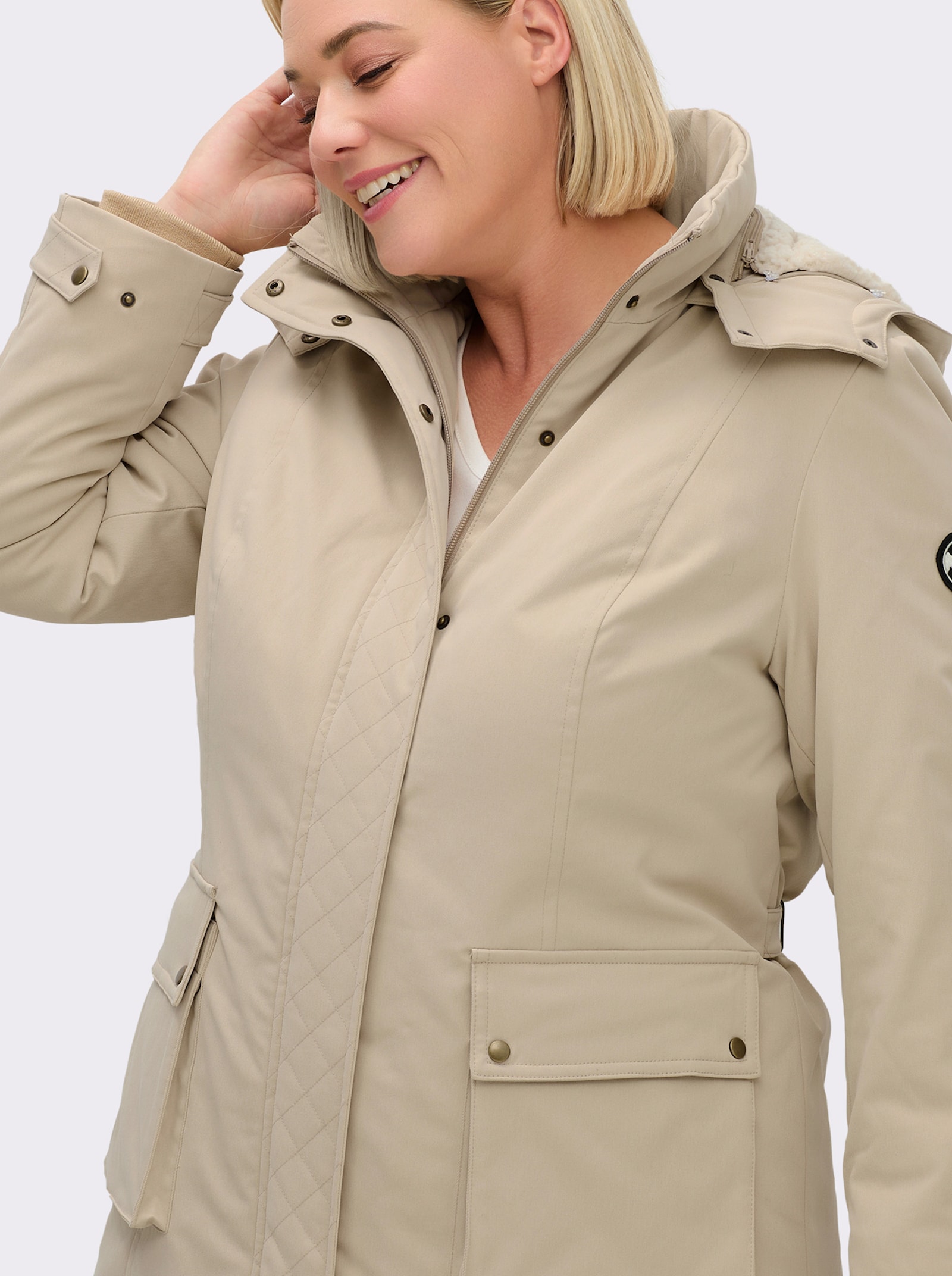 sheego Parka mit teilbarer Kapuze - beige