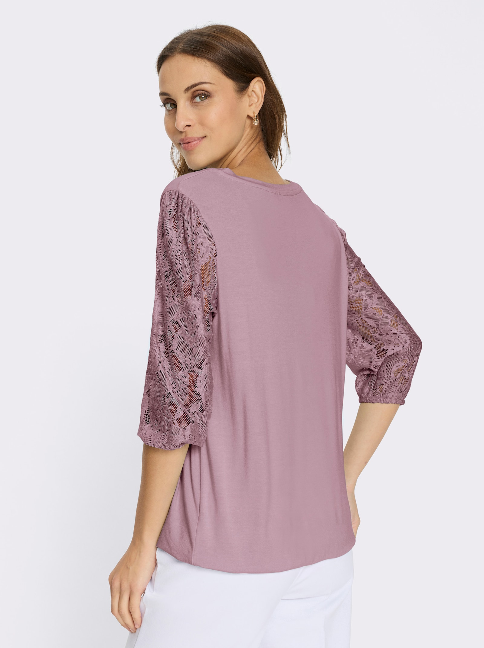 Spitzenshirt mit dezenter Raffung - rosé