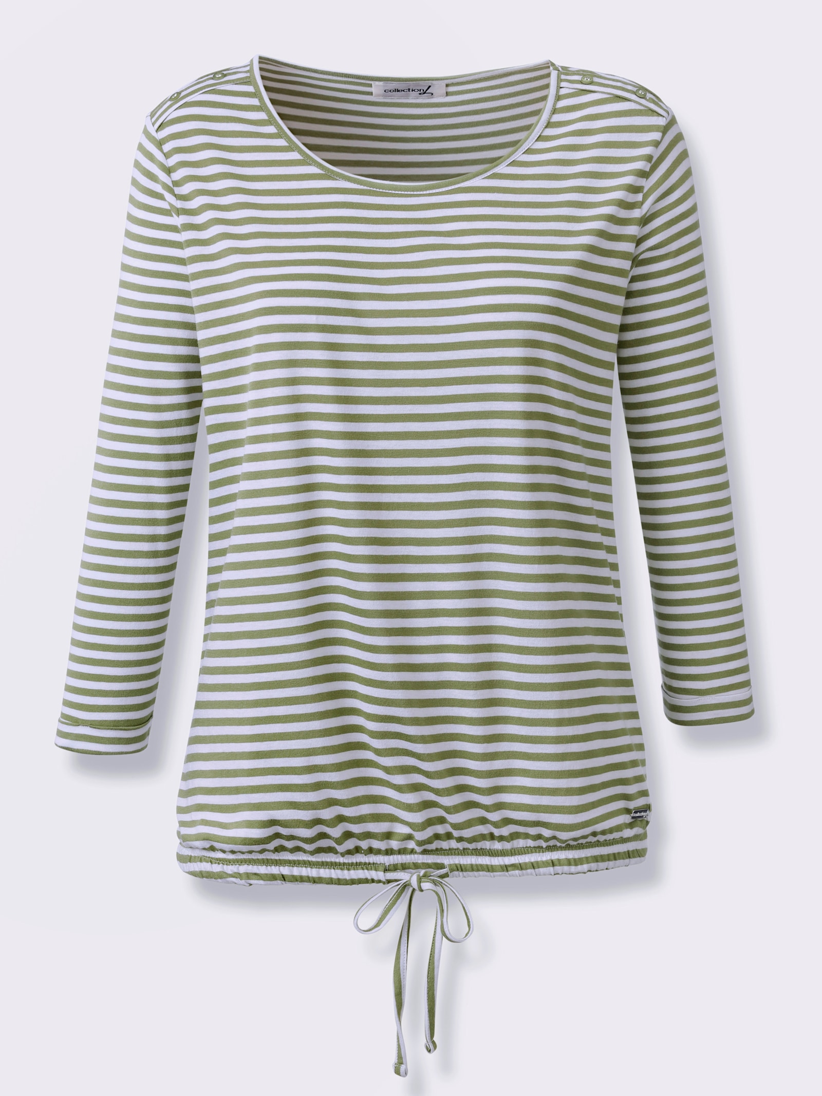 3/4-Arm-Shirt mit Kordel im Saum - schilf-weiß-geringelt