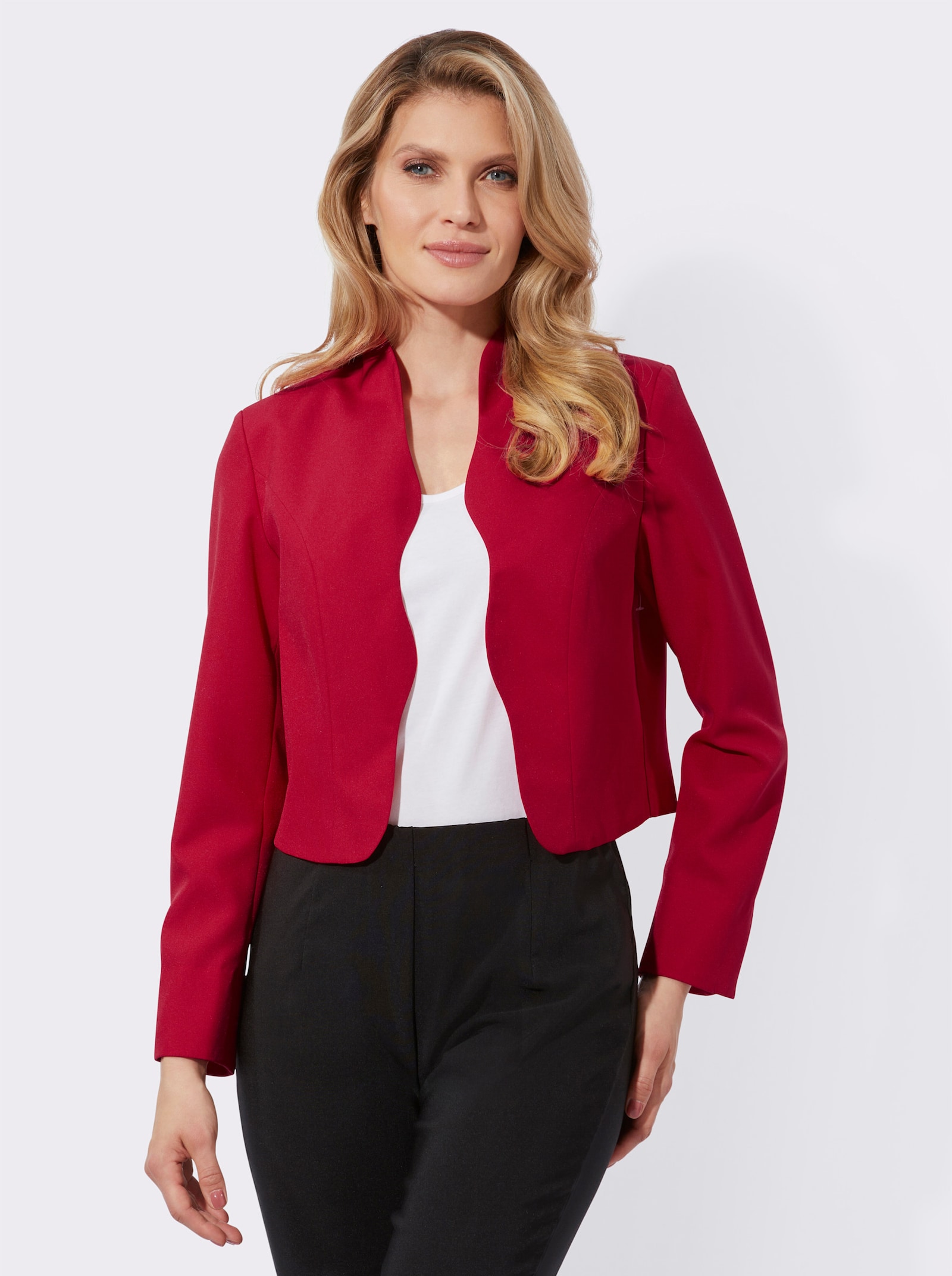 Bolerojacke mit Wellenabschluss, Stehkragen - rot