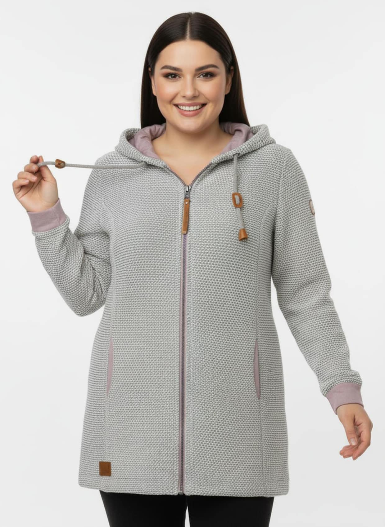 Sweatjacke mit Kapuze - steingrau-mauve